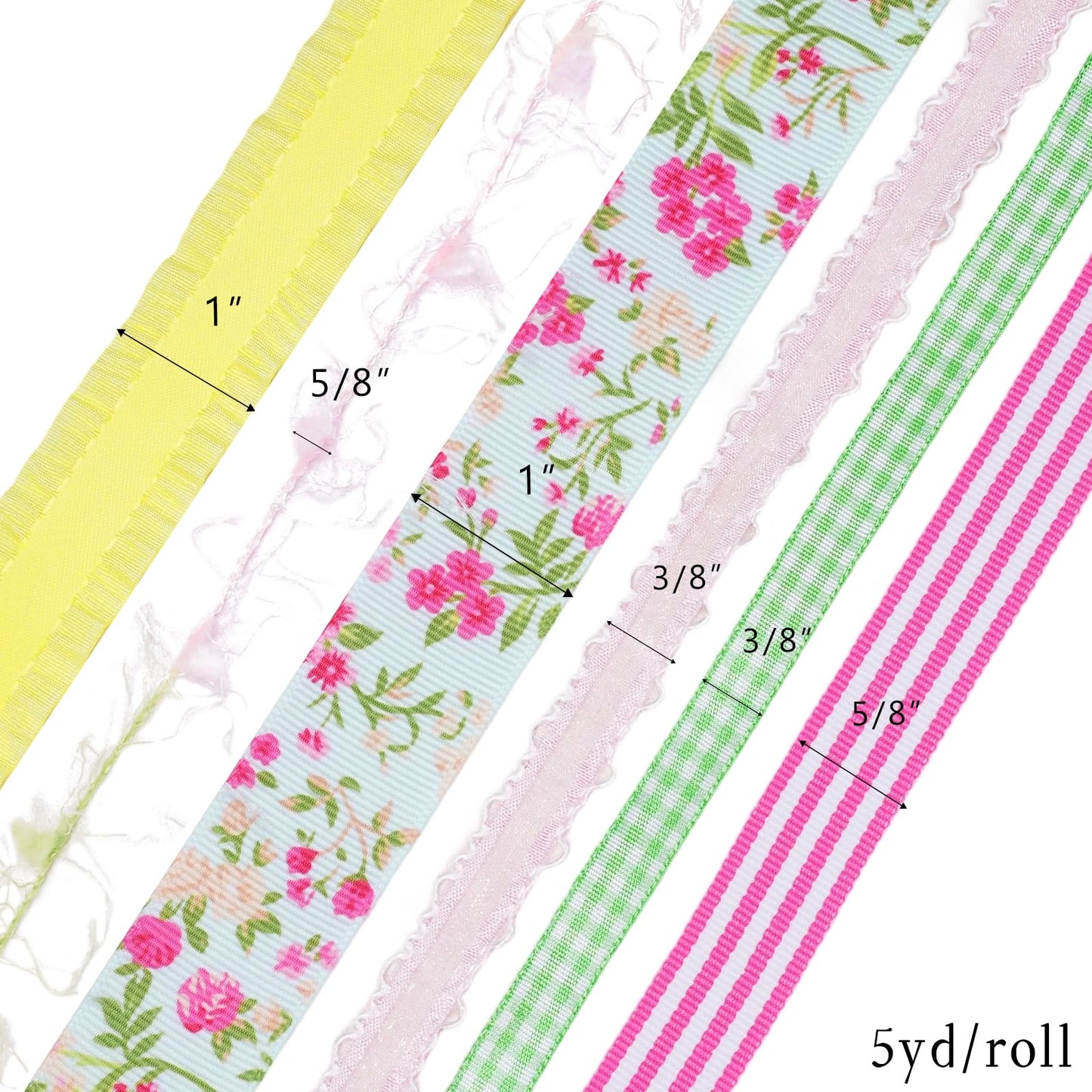 LaRibbons Spring Ribbon Set, Assorted Craft Ribbons 5 Yards Each, Multi-Width Decorative Ribbon for Gift Wrapping, DIY Bows, Easter Crafts, Floral Arrangements