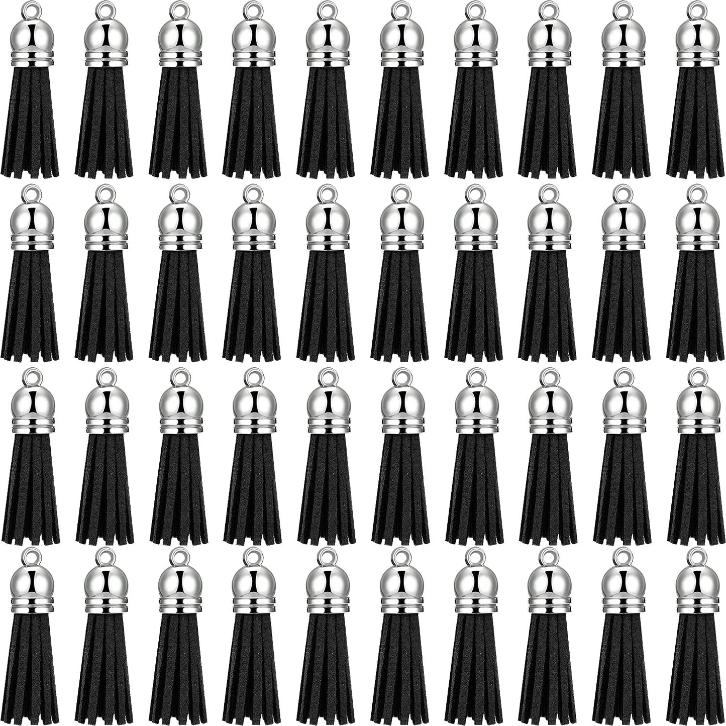 200 Pieces Keychain Tassels Faux Suede Leather Tassel Pendants Keychain Decoration Tassels with Loop for DIY Crafts Making Supplies (Black)
