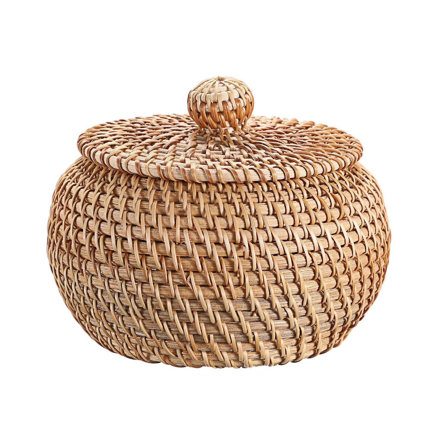Hipiwe Round Rattan Basket Boxes With Lid Hand-Woven Wicker Storage Baskets Bin Decorative Basket Box Multi-Purpose Picnic Food Bread Basket Small Keys Basket Bowl for Entryway (X-Small,4.7"x3.3")