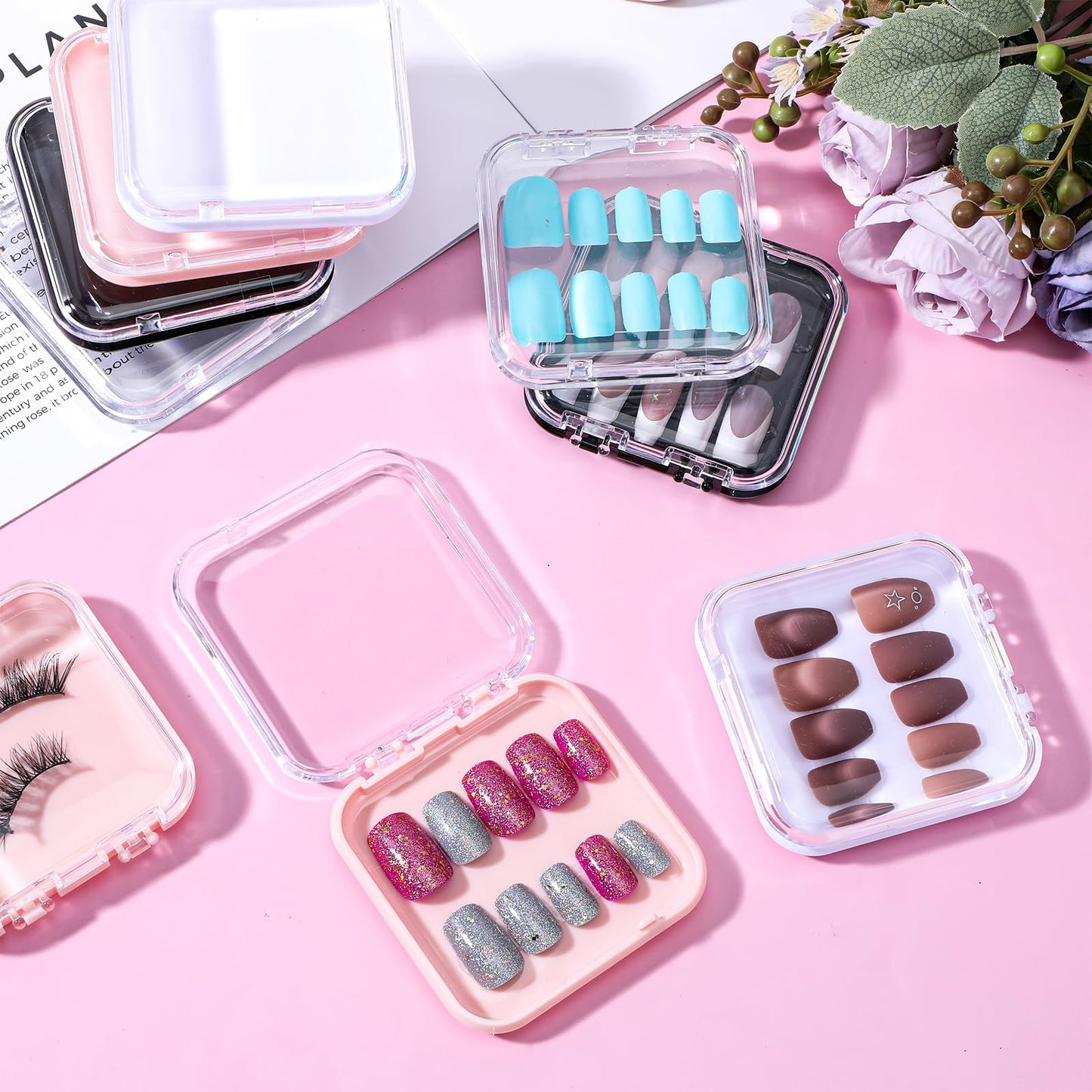 32 Pcs Press on Nail Boxes with 60pcs Double Sided Adhesive Tape, 4 Colors Press on Nail Packaging Boxes, Acrylic Press on Nail Storage Box, Nail Display Box, For Nail Business, Nail Art, Nail Salon