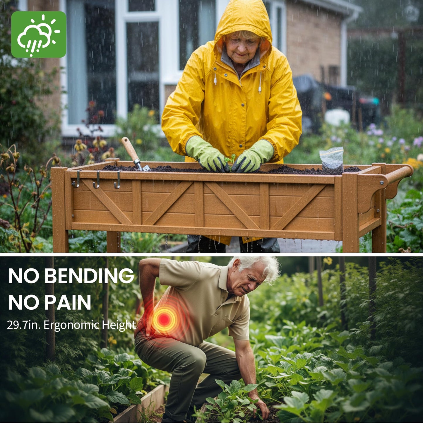 HIPS All-Weather Raised Garden Bed with Legs,47.2"L x 17.3"W x 29.7"H Large Elevated Planter Box with Wheels & Handle,Raised Bed Planters with 3 Hooks & Non-Woven Liner for Vegetables Flower Herb