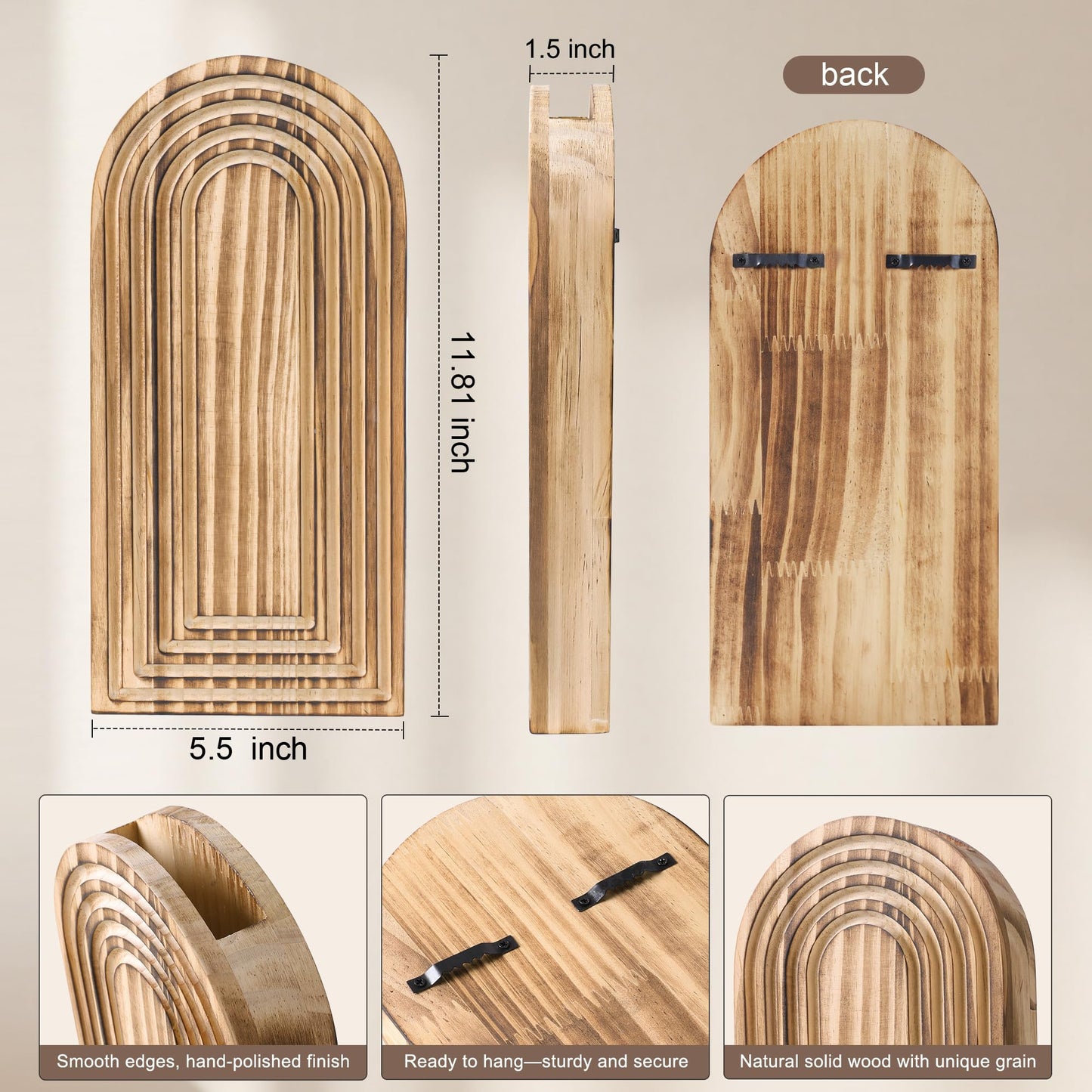 Wooden Wall Vase Set of 2, Wall Hanging Planter Modern Farmhouse Wall Decor for Boho Wall Decor for Indoor Entryway Hallway Bathroom Living Room Dining Room