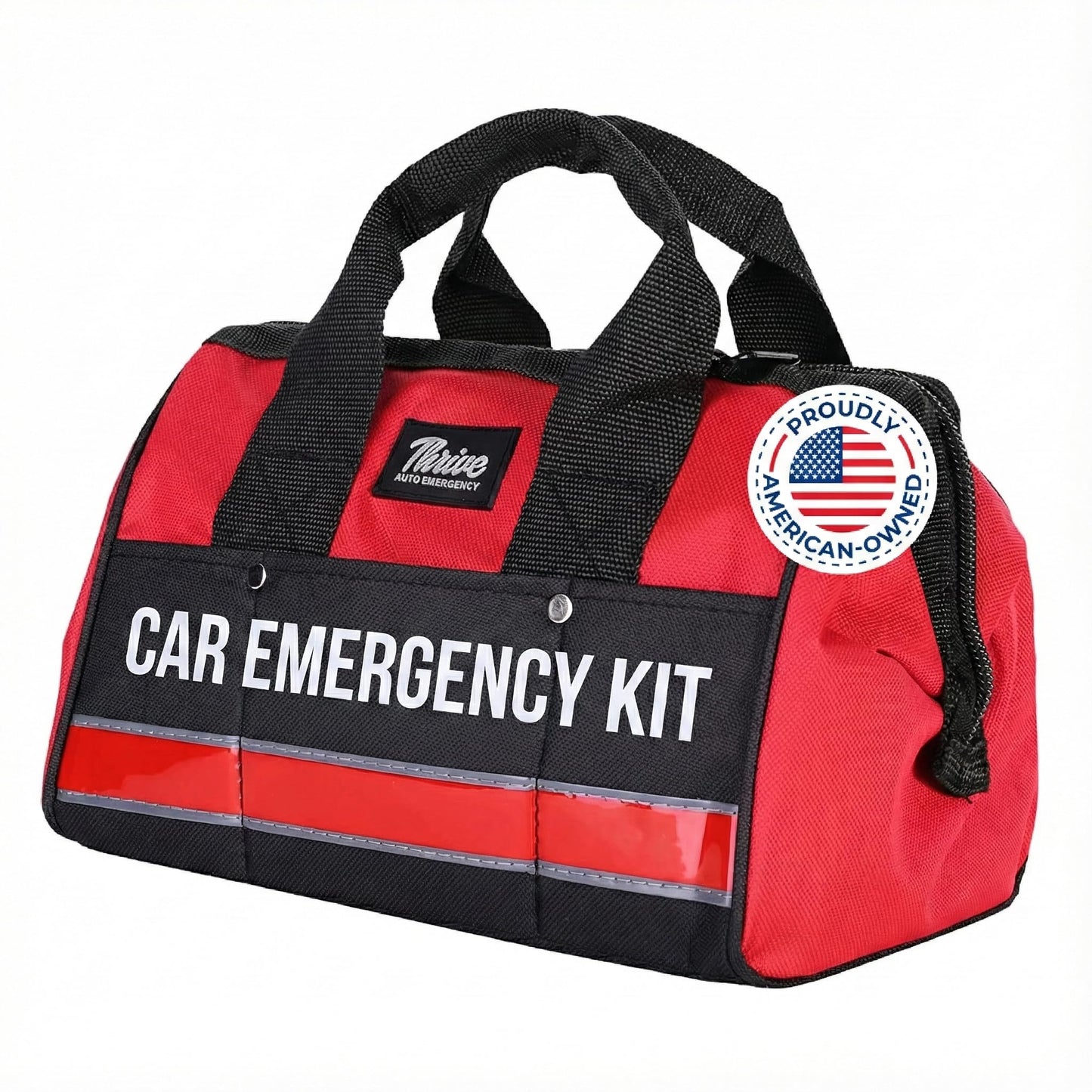 Thrive Car Emergency Kit & Roadside Emergency Car Kit - 104-Piece Set, Red Canvas Bag, Universal Fit - Jumper Cables, Escape Hammer & Tire Gauge - Road Trip Essentials & Emergency Supplies