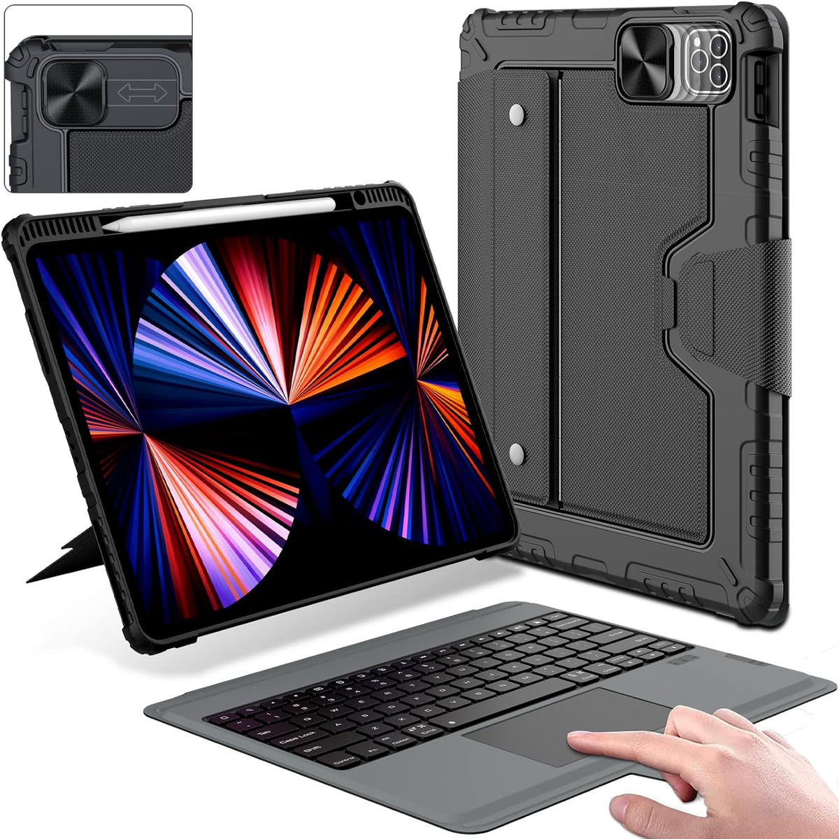 Nillkin iPad Air 13 inch Case Keyboard (M3,2025/M2,2024), Slide Camera Cover, iPad Pro 12.9 Protective Case with Wireless Detachable Keyboard, Multi-Touch Trackpad and Pencil Holder