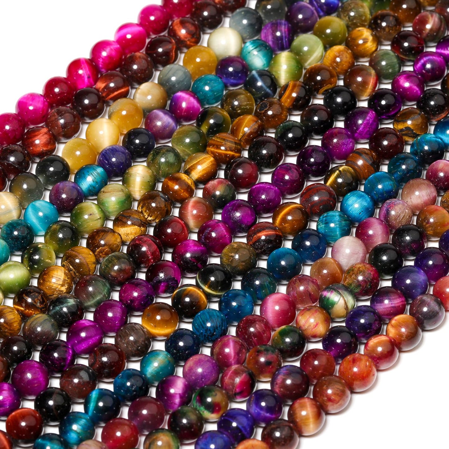 Yochus Natural Tiger Eye Beads, 90Pcs 4MM Onyx Agate Color Enhance Round Loose Beads Bulk, DIY Charm Smooth Gemstone Beads for Jewelry Making(6mm 8mm 10mm 12mm Beads)