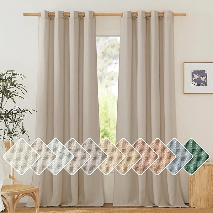 NICETOWN Thick polyester and linen Curtains 96 inch Long, Grommet Semi Sheer Window Treatments Privacy Added with Light Filtering Drapes for Bedroom/Living Room, Taupe, W55 x L96, 2 Panels