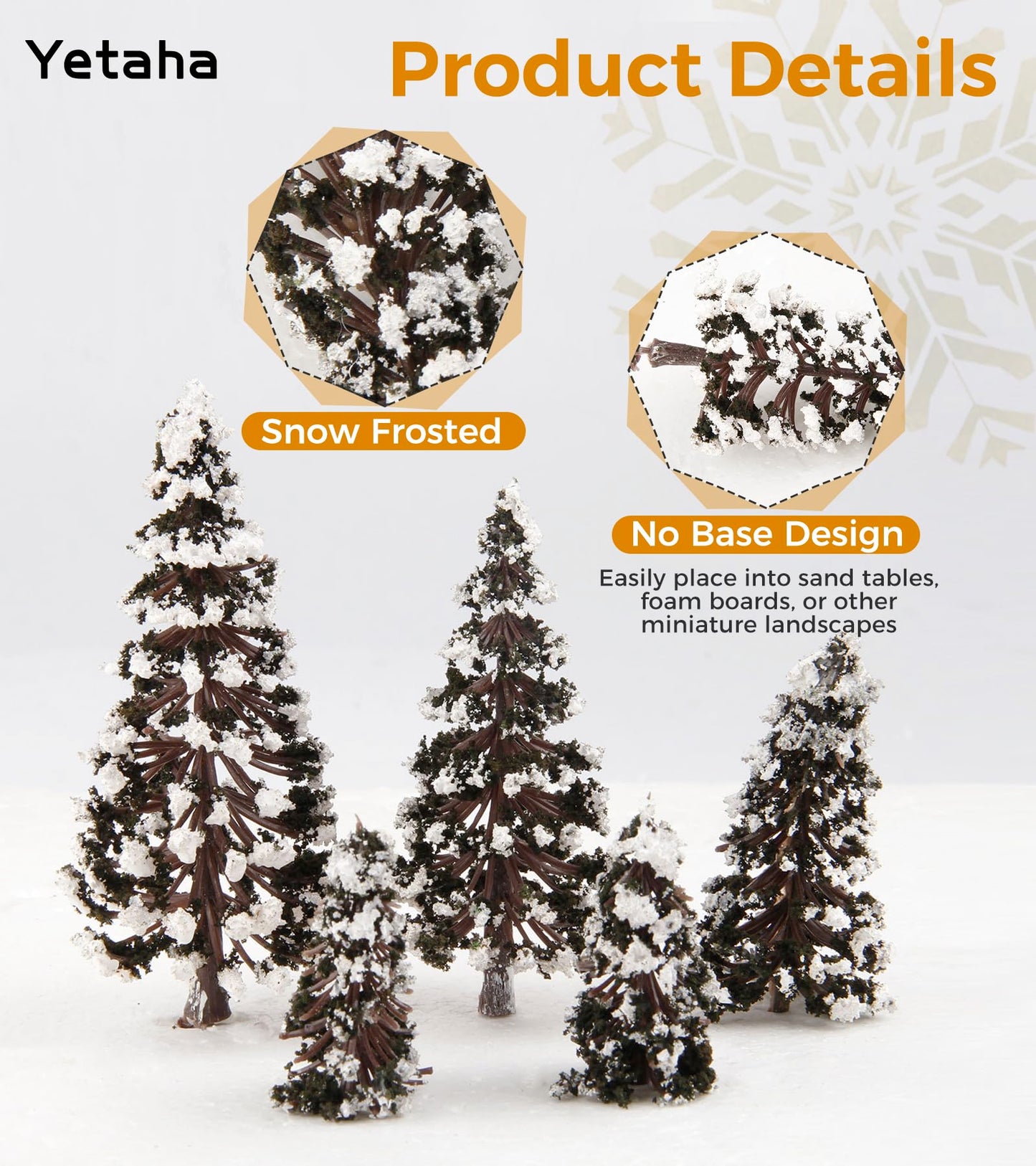 Yetaha 16PCS Mixed Scale Snow-Covered Cedar Trees, Winter Pine Tree Models 6/8/10/12cm, Miniature Trees for Diorama & Model Train Scenery, Village, Railway, Winter Landscape (4pcs Each Size)