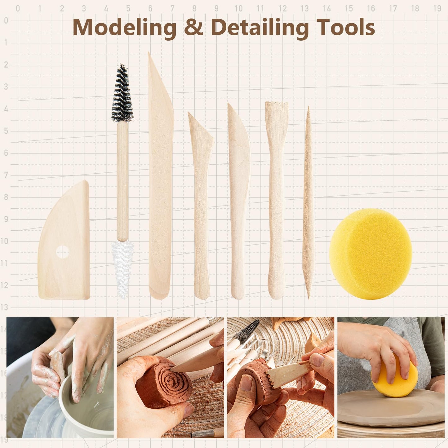 UUSYCUN 36PCS Pottery & Clay Sculpting Tools, Ceramics Polymer Tools Set, Clay Modeling Tools with Case for Air Dry Clay, Carving, Molding, Pottery Wheel, Crafting Supplies, Pros, Beginners, Adults