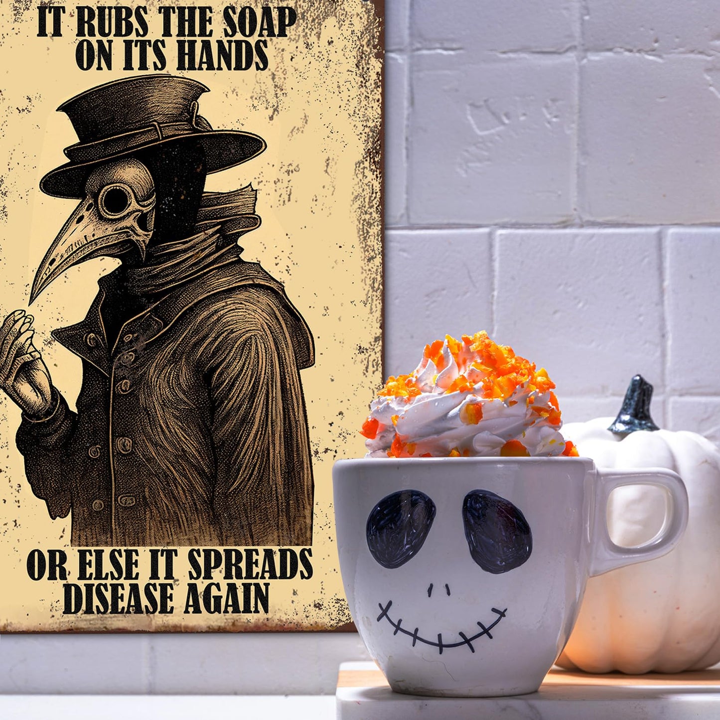 Gothic Bathroom Decor Retro Wall Art Signs, Funny Wash Your Hands Plague Bathroom Décor, Metal Tin Signs 8x12 Inch.