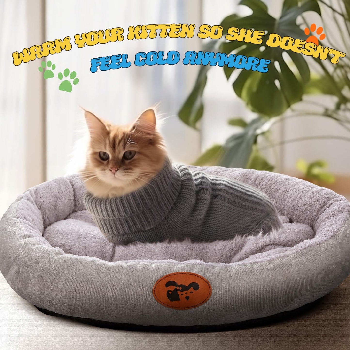 Zopeal 59 Pcs Cat Gift Sets Including Cat Bed Pillows Winter Sweater Interactive Retractable Wand Toy and Feather Toys Launcher Gun with Plush Balls for Pet Lover with Gift Wrapping Bag and Bow