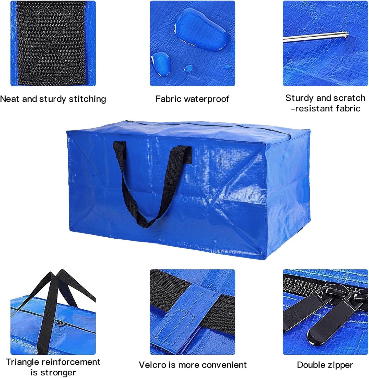 4PCS Large Heavy Duty Moving Bag, Storage Totes For Space Saving, Moving Totes, Clothes Storage Containers with Strong Handles Double Zippers for Transporting Organizing Travelling Bedroom, Blue