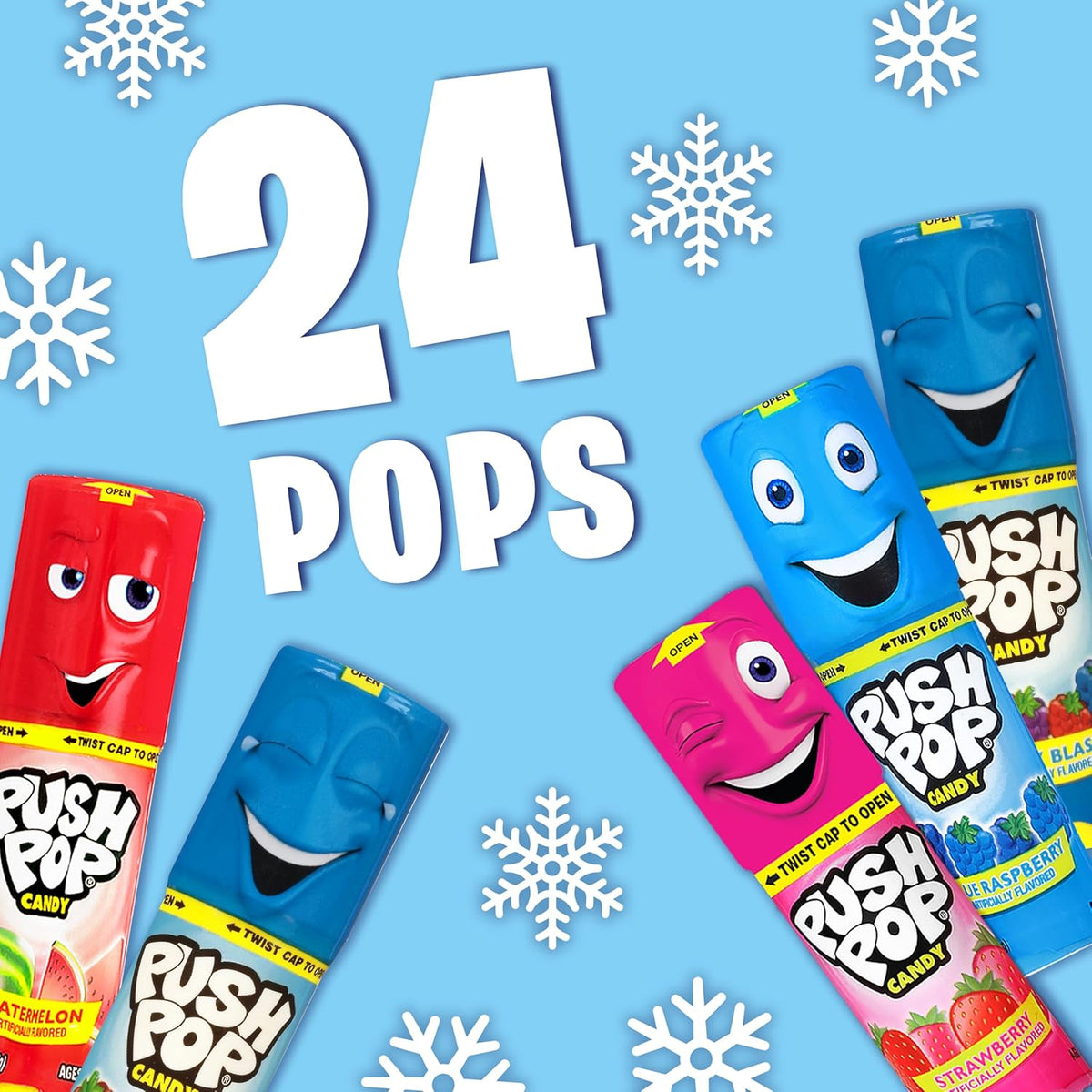 Push Pop Christmas Candy Variety Pack, 24Ct Bulk Individually Wrapped Lollipops for Party Favors, Assorted Flavors, Full Size, Fun Hard Candy For Birthdays, Holiday Parties, Stocking Stuffers, Gifts