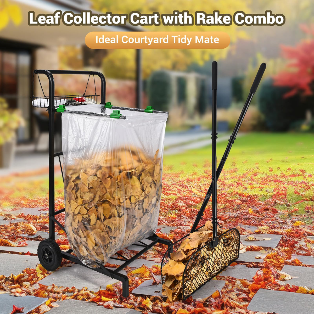 Mobile Trash Bag Holder with Storage Basket and Ergonomic Handle