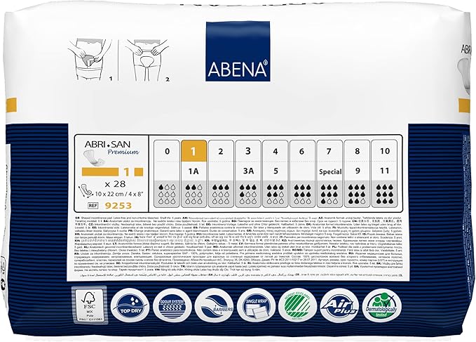 Abena Abri-San Premium Incontinence Pads, Light Absorbency, (Sizes 1 To 3A) Size 1, 280 Count
