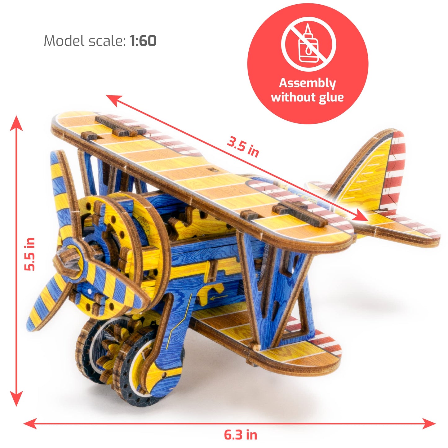 WOODEN.CITY Biplane - 3D Wooden Puzzles for Adults - Aircraft Model Building Kits - Limited Edition