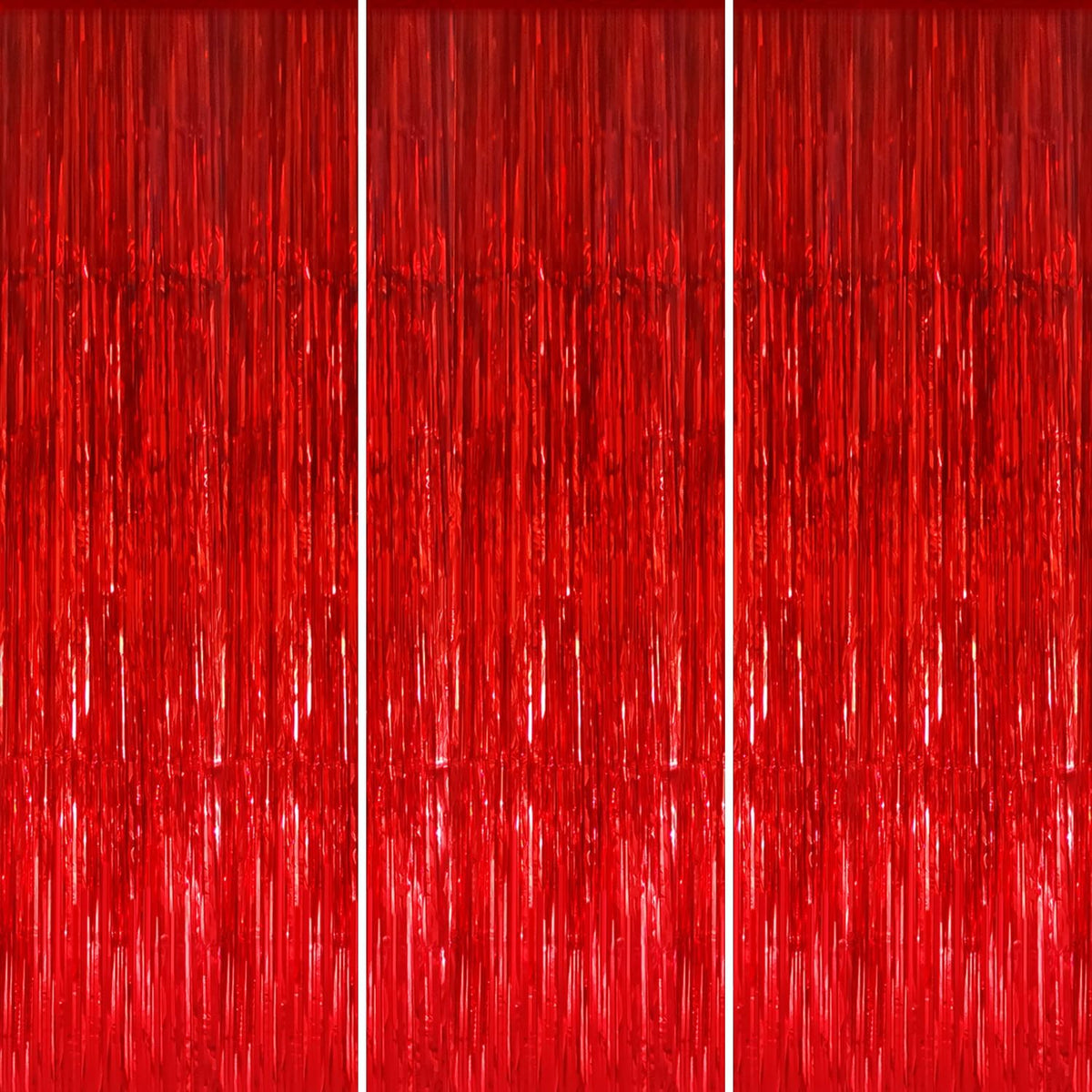 GOER 3.2 ft x 8.2 ft Metallic Tinsel Foil Fringe Curtains Party Photo Backdrop Party Streamers for Birthday,Graduation,New Year Eve Decorations Wedding Decor (3 Pcs, Red)