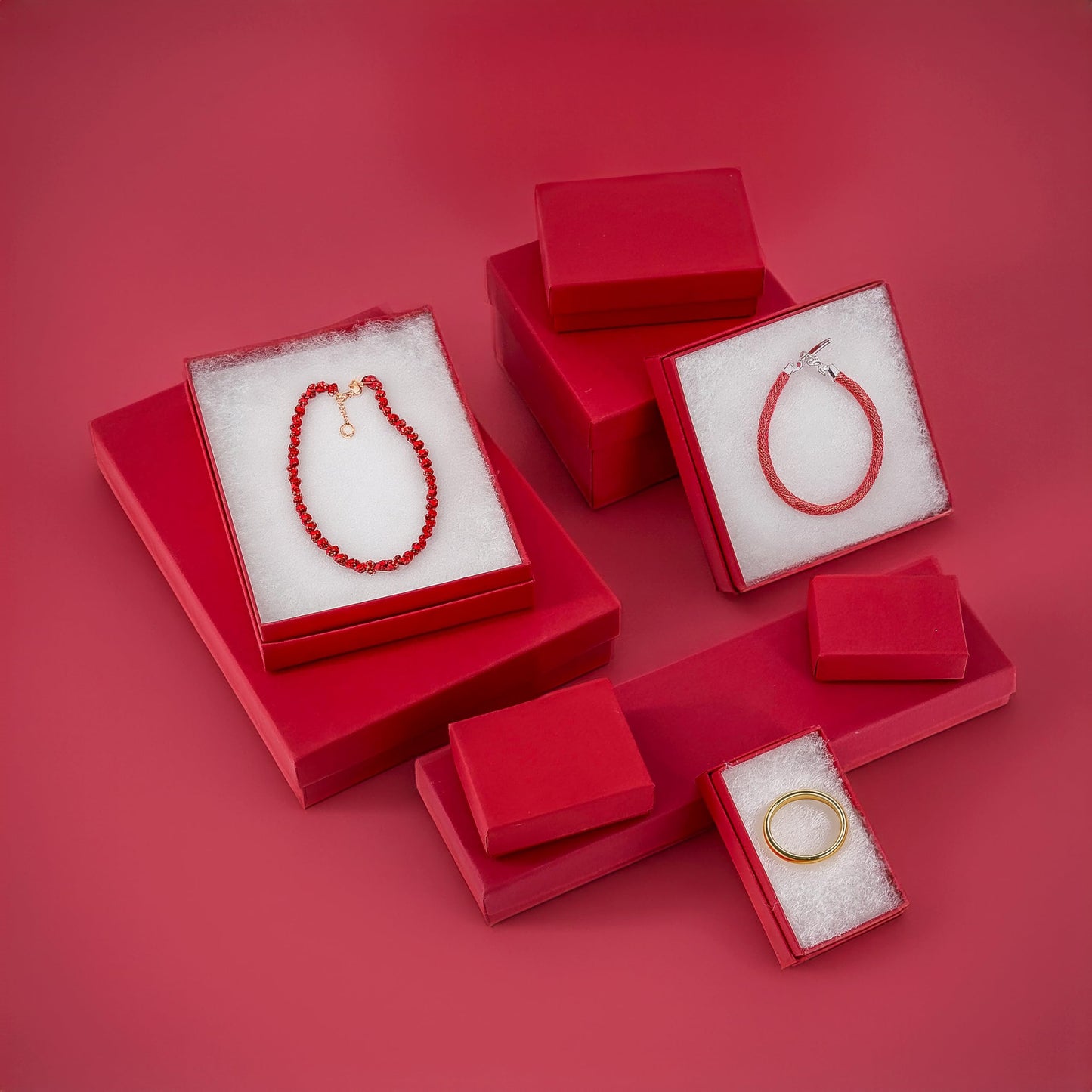 TheDisplayGuys - 25-Pack #53 Cotton Filled Cardboard Paper Jewelry Boxes Gift Case - Matte Red (5.4" x 3.9" x 1.0") - for Shipping or Storage