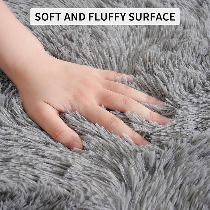 Tepook Super Soft Fluffy Rug for Bedroom, Modern Shaggy Fuzzy Kids Rugs for Living Room, Plush Indoor Nursery Home Decor Dorm Carpet with Non-Slip Bottom, Grey, 2 X 3 Feet