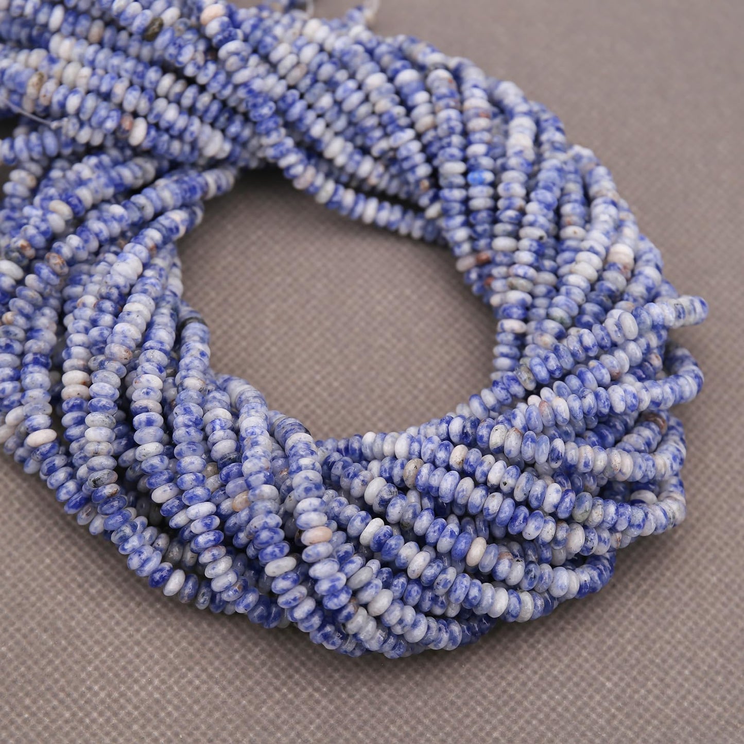 BONNY BOXX 1 Strand (150PCs) Natural 2 * 4mm Blue Dot Rondelle Beads, Natural Abacus Disk Stone Beads Loose Spacer Gemstone for DIY Bracelet Necklace Jewelry Making