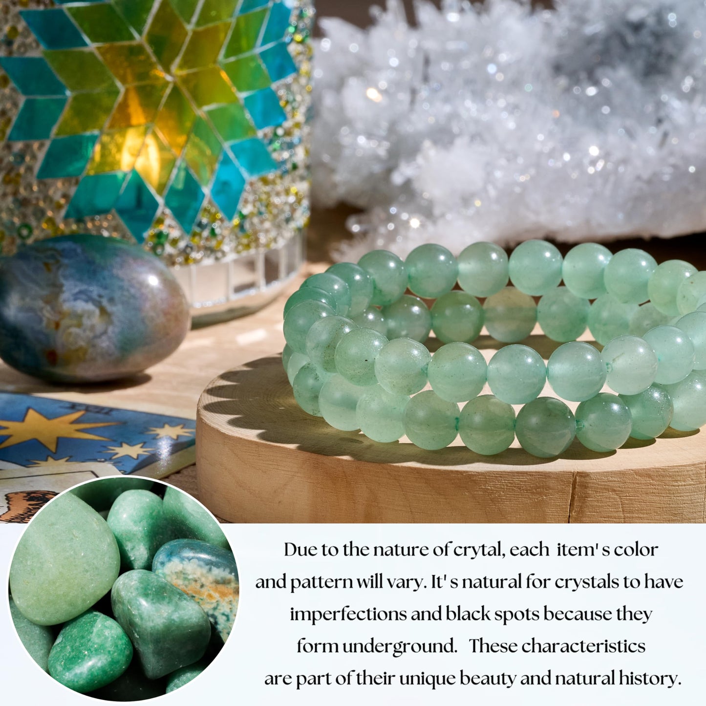 Bivei Natural Gemstone Semi Precious Healing Crystals Handmade Stretchy Round Beads Bracelet, Enhance Positive Energy,Stocking Stuffers for Women(Green Aventurine (Growth)(Large))