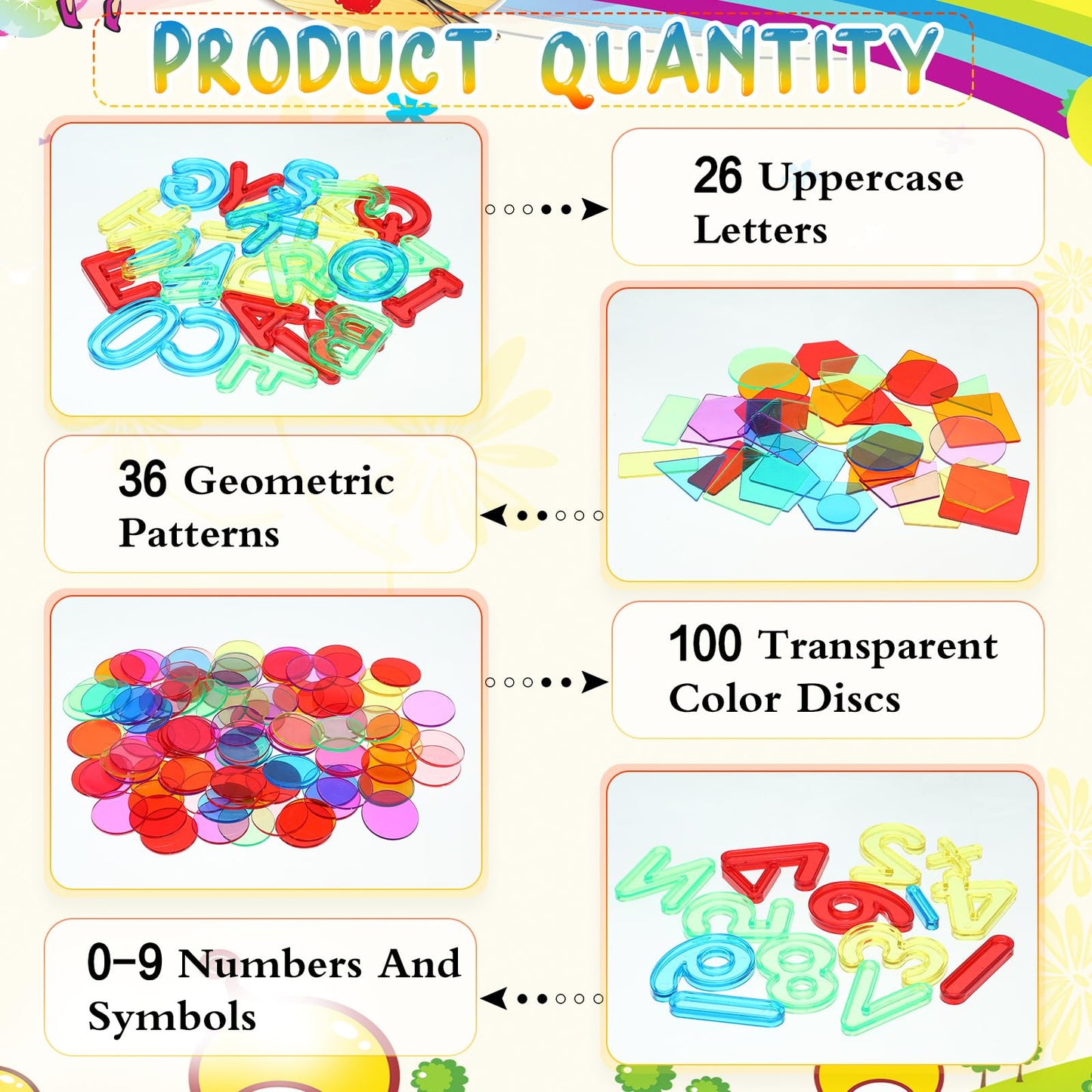 Rotatingpals 172 Pcs Translucent Light Table Manipulatives for Preschool Classroom Include Colorful Plastic Transparent Letters and Numbers Round Chips Geometric Sheet for Students Counting Spelling