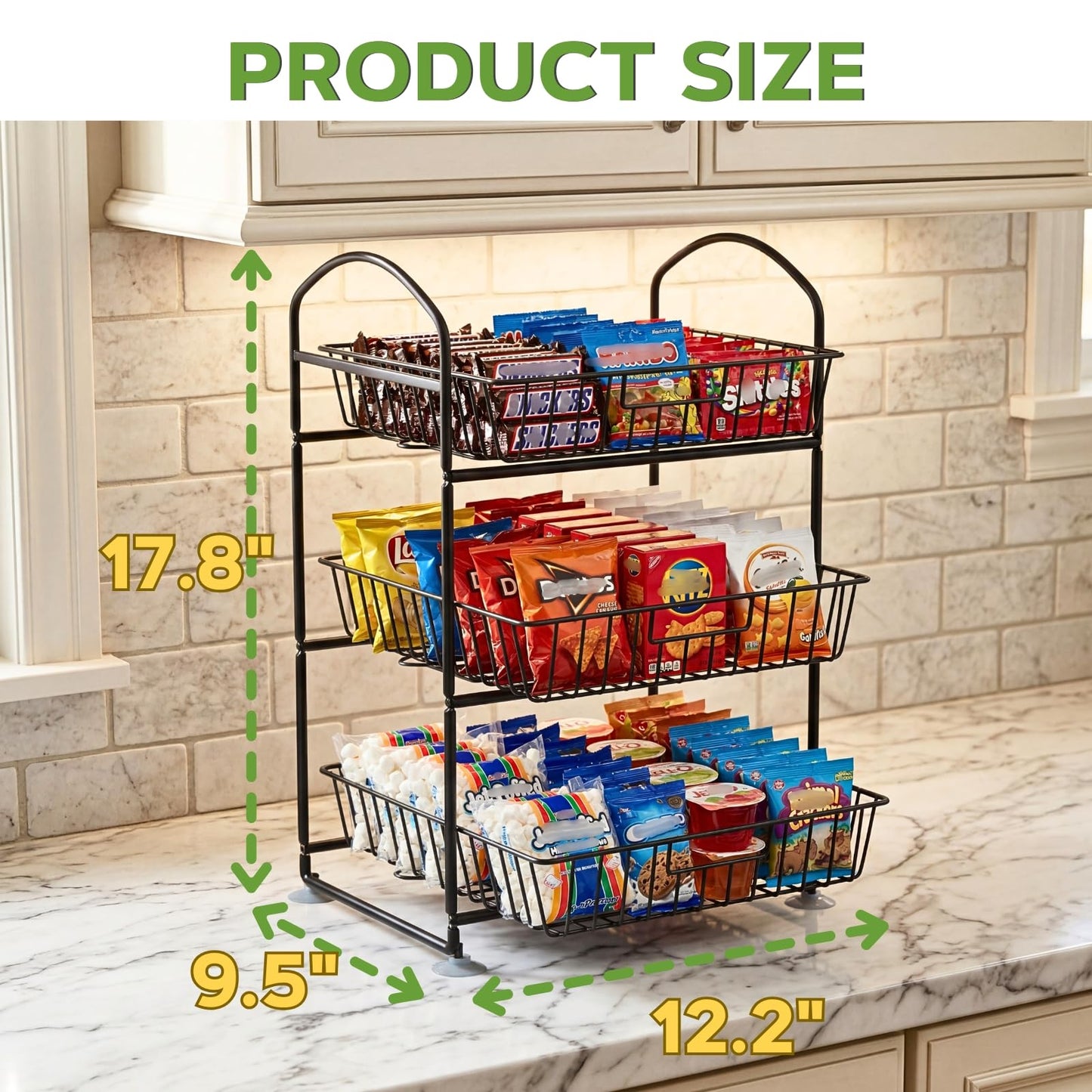 Ofiray-home 3 Tier Fruit Basket with 2 Banana Hangers, Detachable Countertop Fruit Vegetable Basket Organizer for Kitchen Counter, Metal Mesh Fruit Bowl for Potato Onion Bread Snack Veggie