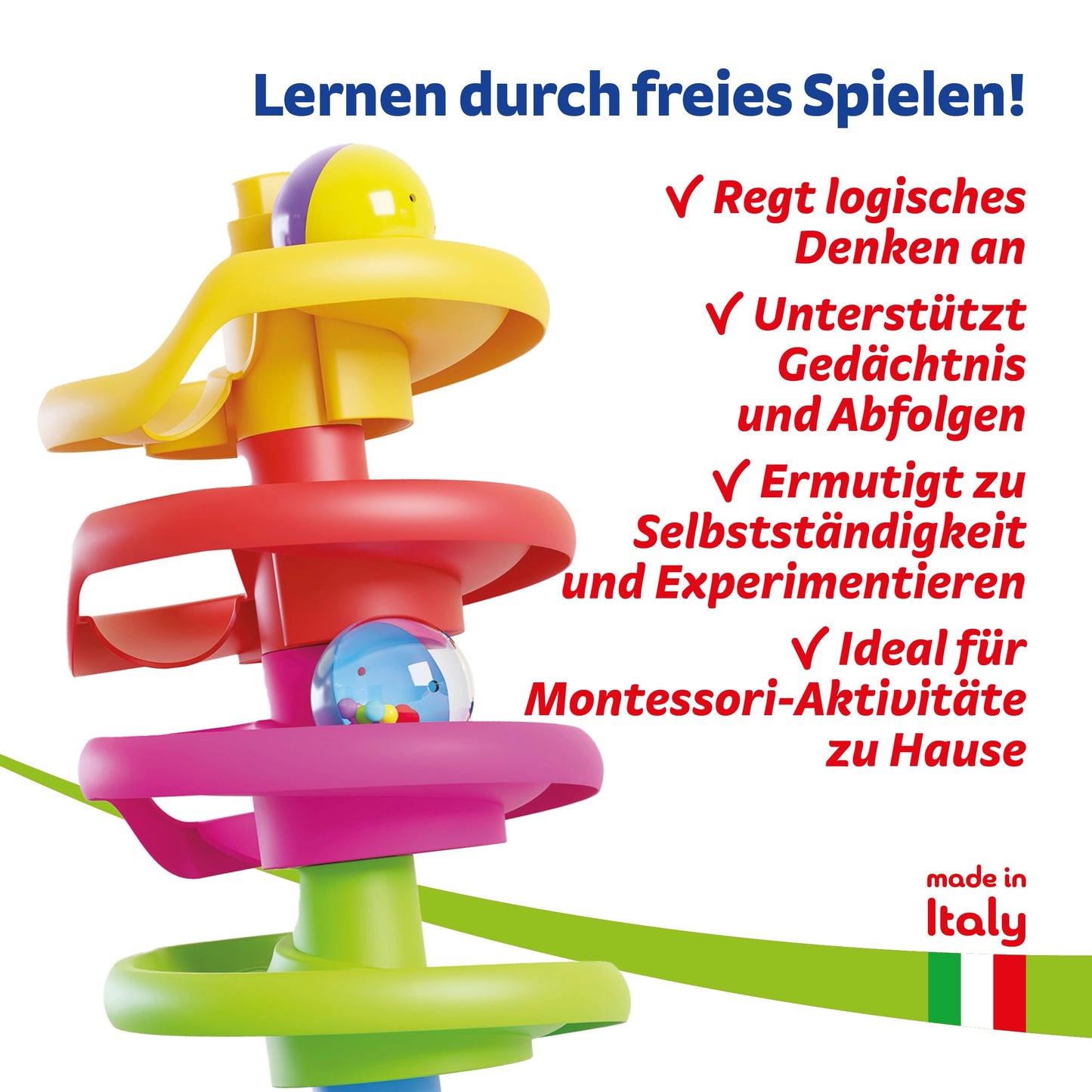 Quercetti-Quercetti-6501 Spiral Tower Circuit Bébé, Parcours pour Billes, 6501