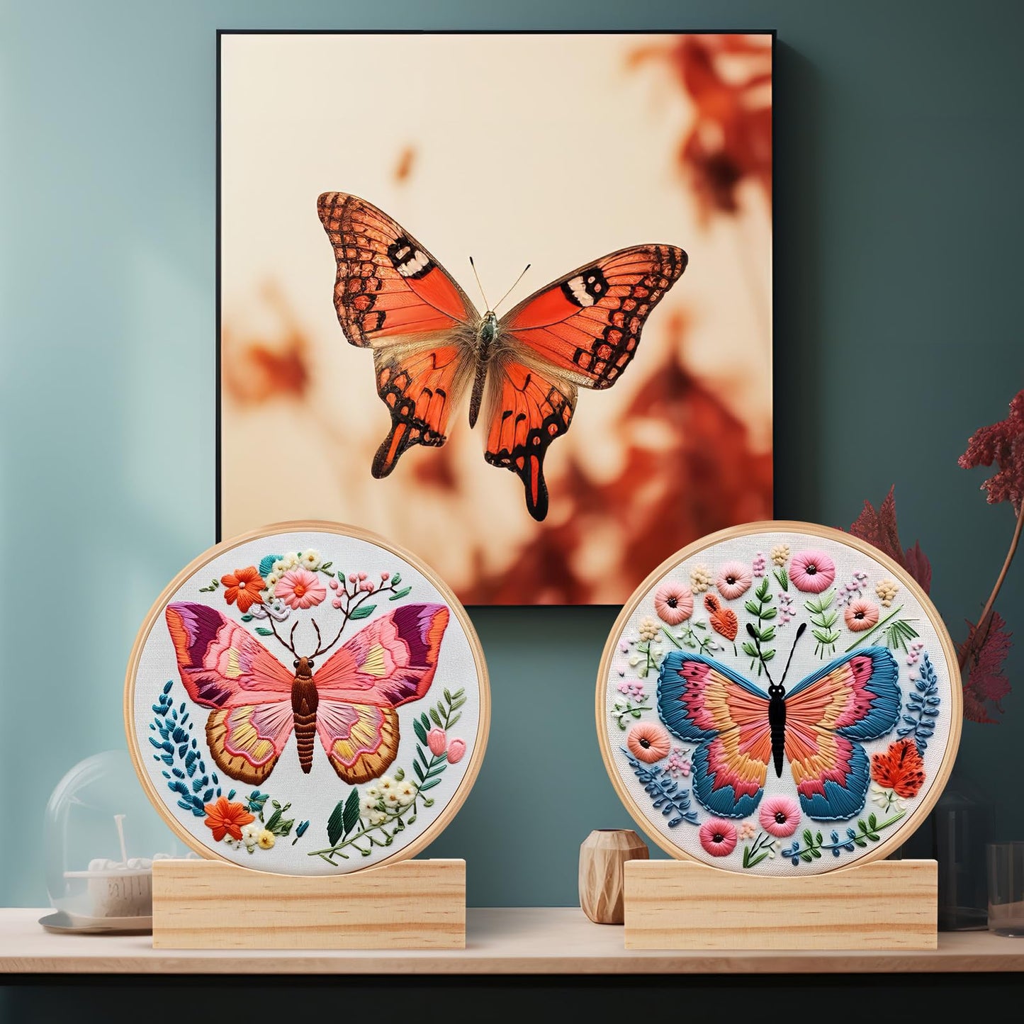Chunful 6 Pcs Embroidery Hoop Display Stand Wooden Embroidery Frames Holder 2 Tier Groove Cross Stitch Hoop Stand Base Accessories for Display Works Home Exhibition Decor(5.31" X 1.3" X 1.5")