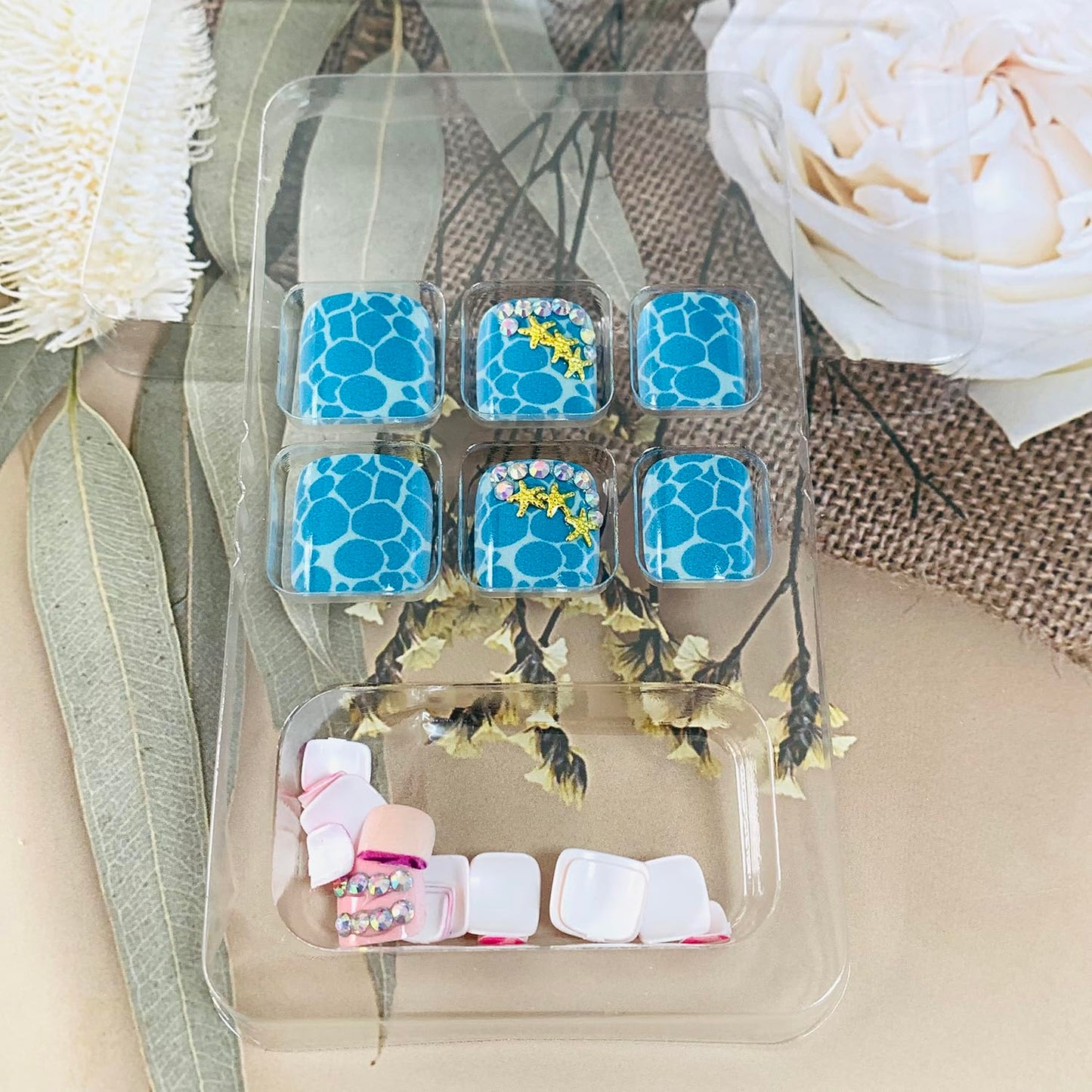 FIEONCIY Press on Toenails with Designs Acrylic Fake Nails for Toe Artificial False Nails with Charms Glue on Toe Nails for Spring Summer Stick on Toenails for Women Girls(F357)