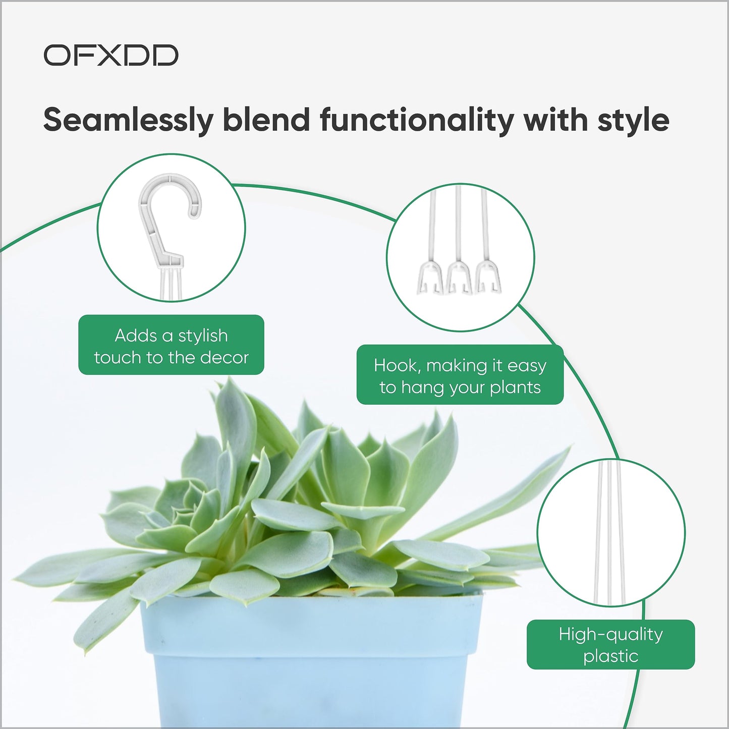 OFXDD Plant Hanger 3 Pcs - Plastic Hanging Planters for Indoor & Outdoor Plants - Flower Plant Holder with Hooks, White