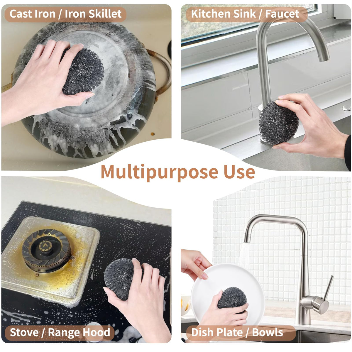 9Pcs Steel Wool Scrubber with Replacement Wire Sponge Pads Set (9 Count)