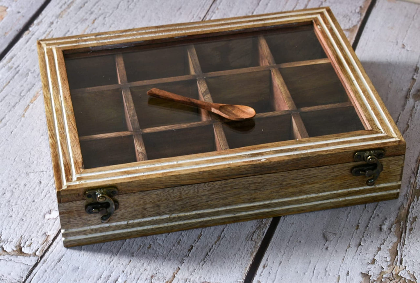Indian Wooden Spice Box/Mango Wood Spice Boxes Housewarming Gift, Mother’s Day Gift "MADE IN INDIA"- 12 container- 12x3 inch