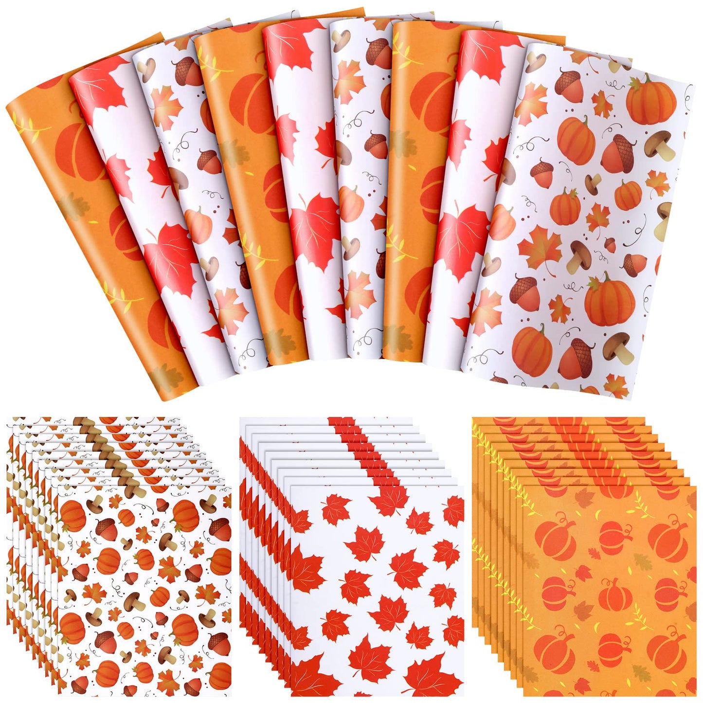 Tinlade 150 Pcs Fall Thanksgiving Wax Paper Sheets Maple Leaf Pumpkin Mushroom Food Wrap Paper Sheets Parchment Grease Resistant Waterproof Food Liner Oil Proof Picnic Liner for Kitchen