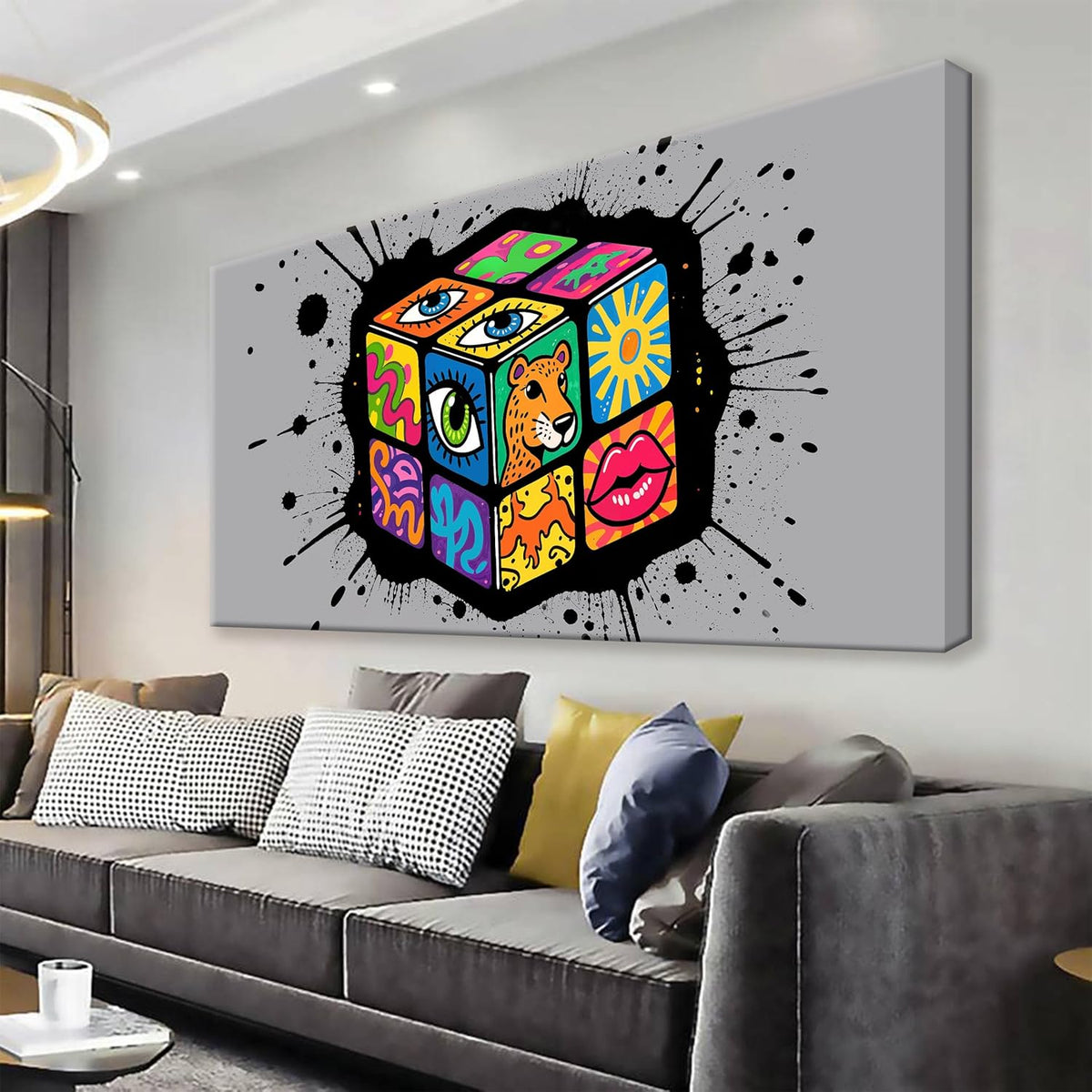 TAIJXAGSG Abstract Wall Art Small Size Home Modern Minimalist Abstract Wall Decor Multicolor Graffiti Cube Canvas Art Wall Decor Painting For Bedroom Office Artwork 20"X40"