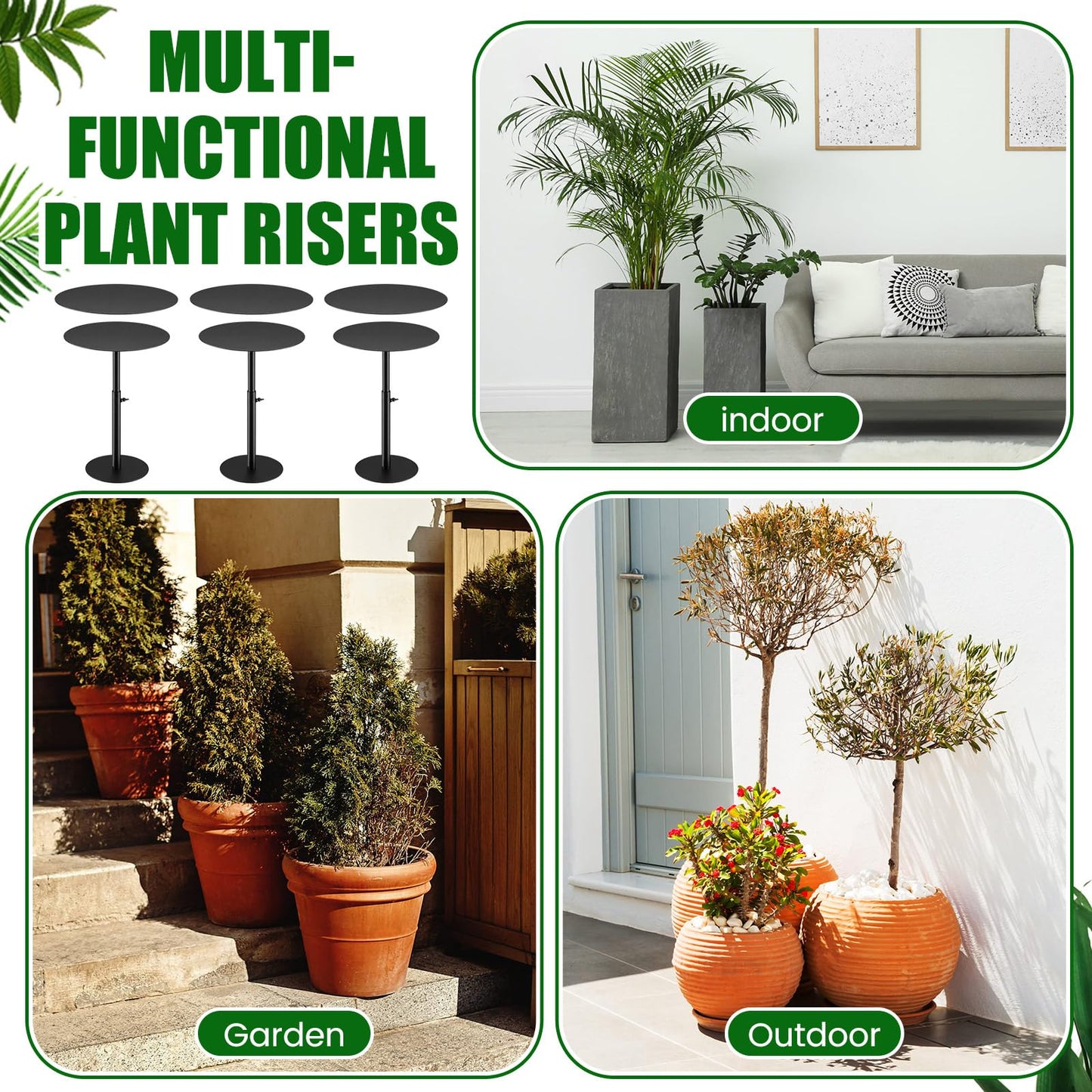 Novabright 3 Pack Adjustable Plant Riser for Inside Pot 7.5-12" Planter Inserts for Large Pots Metal Pot Fillers for Tall Square Round Taper Planters Container Indoor Outdoor (6''8" 10" Base or Top)