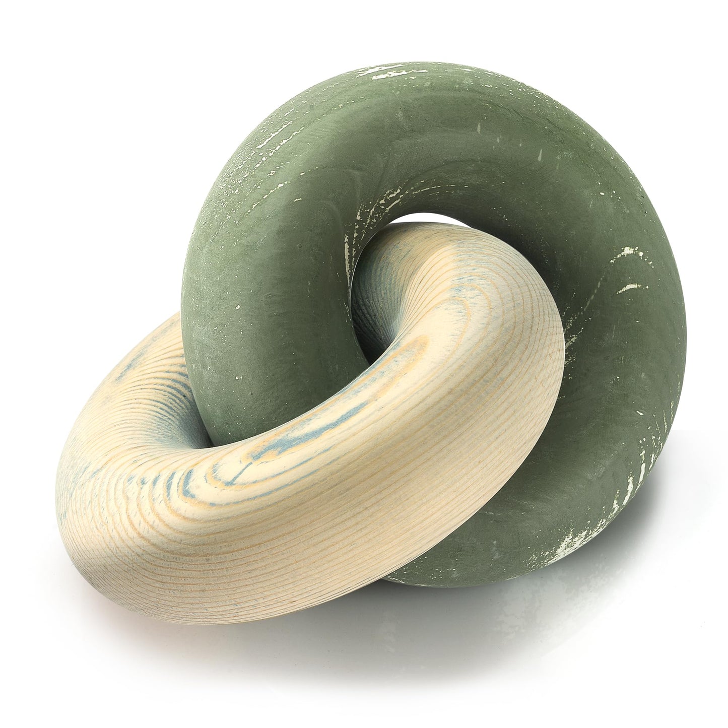 EOSAHR Boho Pine Wood Knot Decor - Wooden Chain Link Decor for Coffee Table, Book Shelf & Side Table - Decorative Knot with Simple Modern for Green Living Room Decor (Green & Yellow)