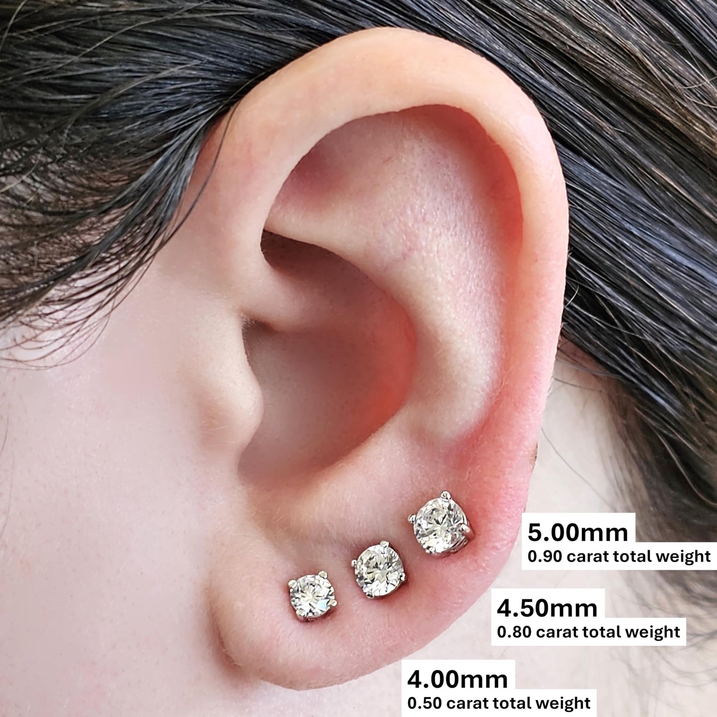 Central Diamond Center 14K Solid Gold Post & Sterling Silver Made with Swarovski 4 Prong CZ Stud Earrings - Yellow Gold Plated - 4.0mm - 0.50cttw
