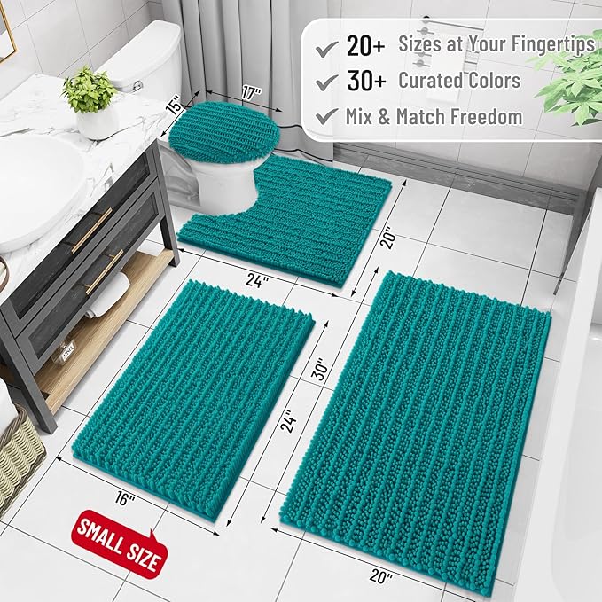 Arotive Luxury Chenille Bathroom Rug Mat, Extra Soft Thick Absorbent Shaggy Bath Rugs, Non-Slip Machine Wash Dry, Plush Bath Mats for Bathroom, Shower and Tub, 30x20, Lake Blue