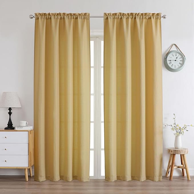 Chyhomenyc Gold Curtains 72 Inch Length 2 Panels Set, Faux Linen Textured Light Filtering Soft Airy Privacy Farmhouse Curtain Drapes for Living Room Bedroom, 40 Wx72 L Inches