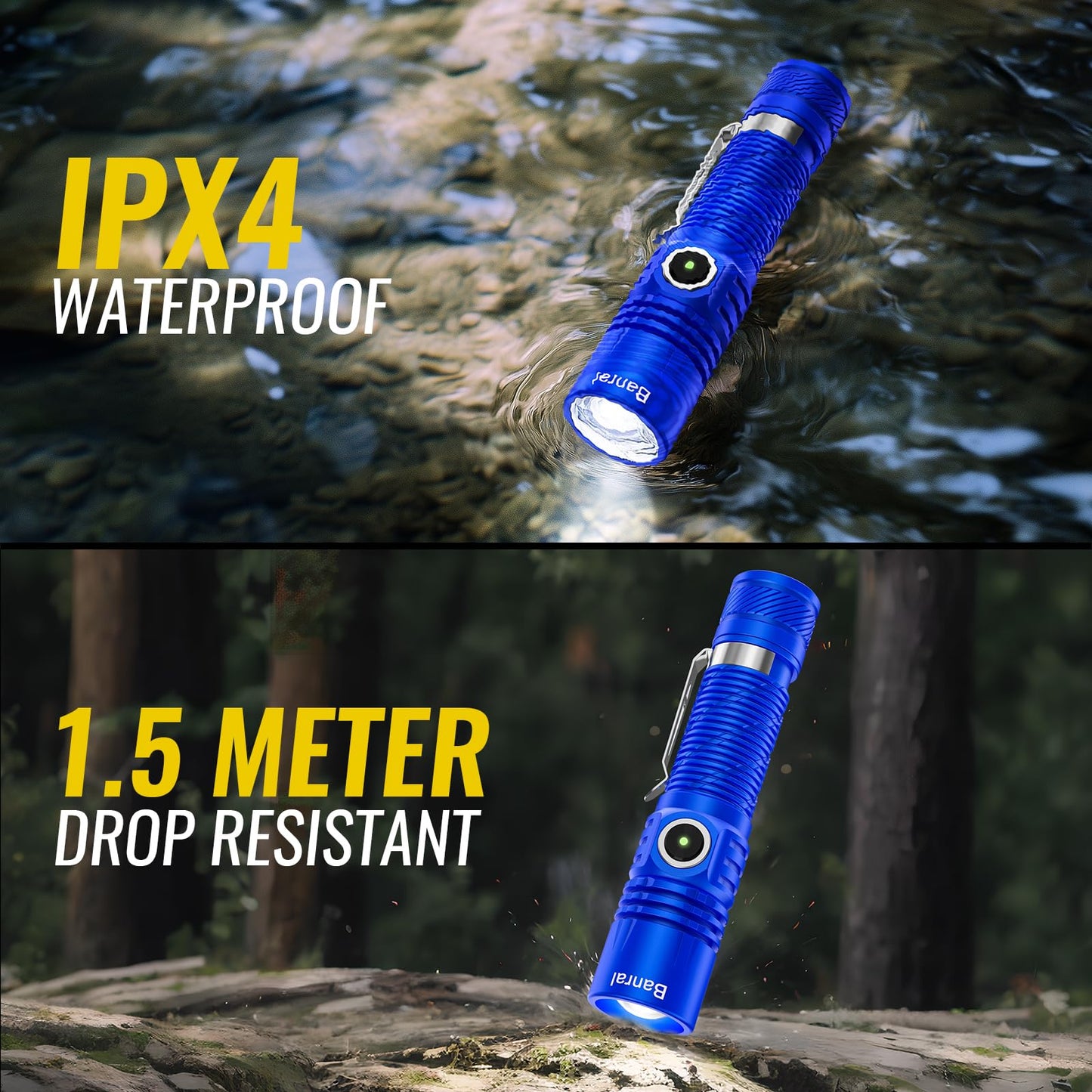 Banral Rechargeable Tactical Flashlights, High Lumens Small Mini USB-C LED Flashlight, Compact EDC Flash Light, 4 Modes&Memory Function, Waterproof Pocket Lights for Home,Camping,Emergency (1, Blue)