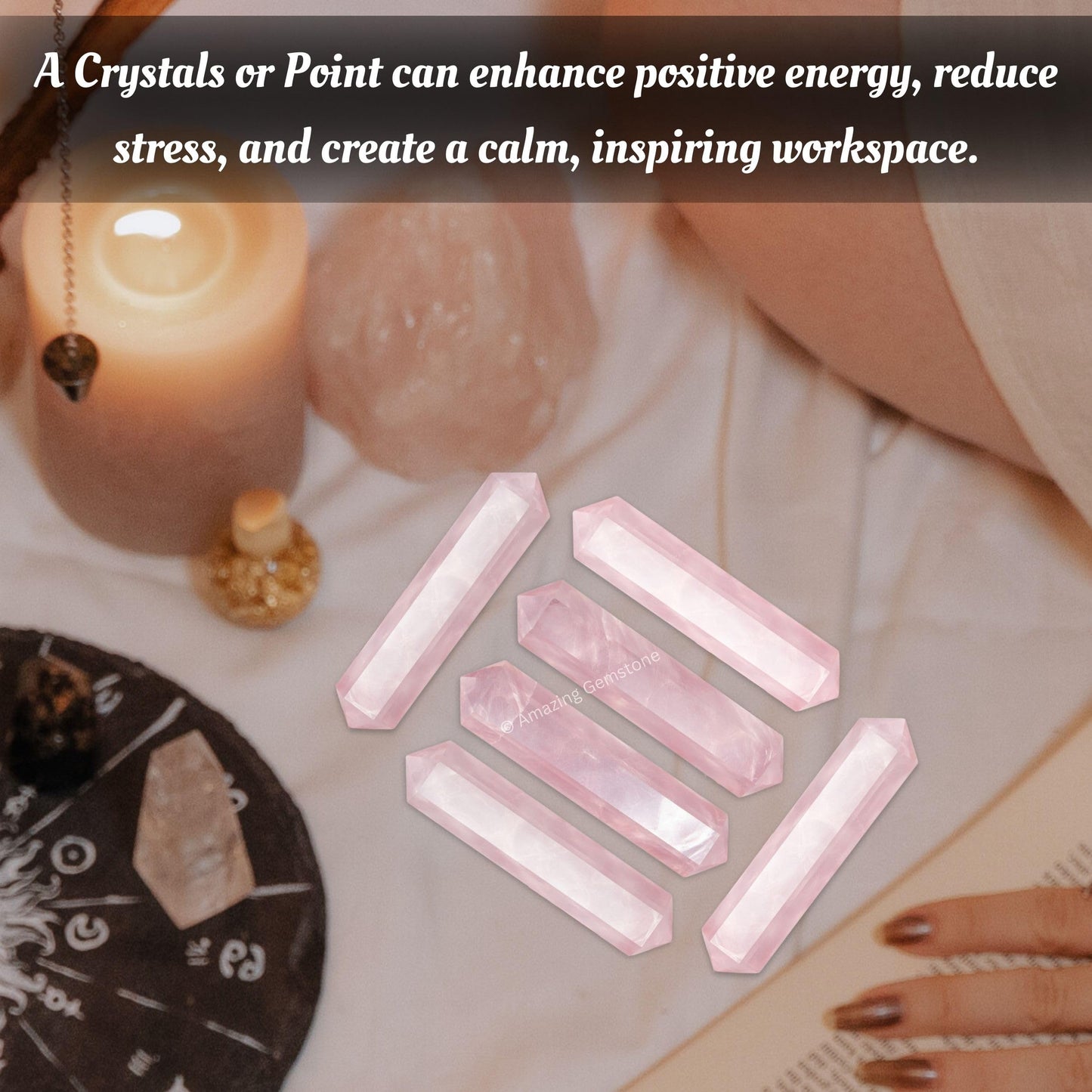 Amazing Gemstone Rose Quartz Crystal Points Bulk Healing Crystals and Stones - Pack of 3 Double Terminated Healing Wand Point Bulk Crystals for Crafts, Crystal Grid, DIY - Premium Crystals