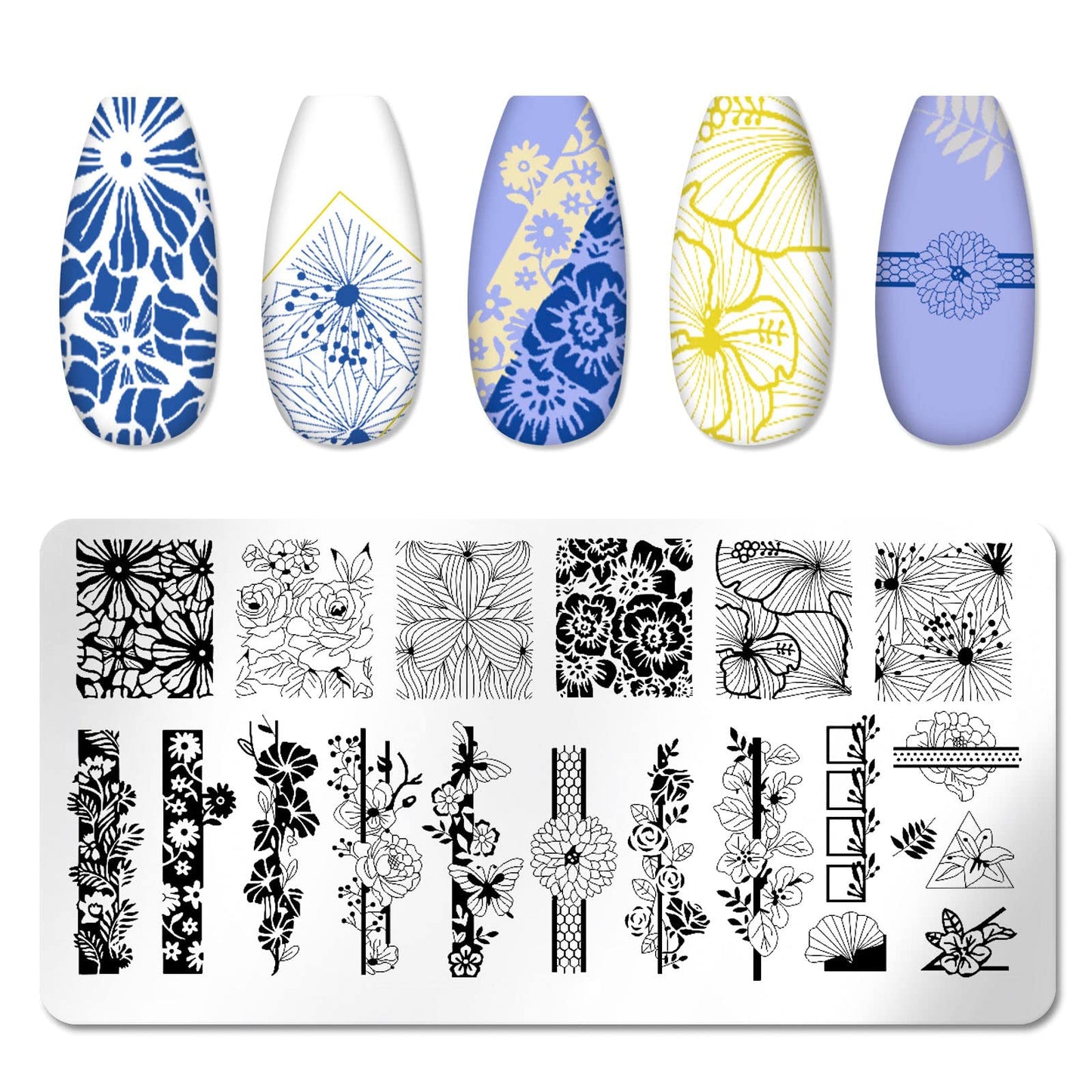 JERCLITY 6pcs Nail Art Stamping Kit Nature Nail Stamping Plates for Nails Butterfly Love Heart Beach Flower Snake Image Plates for Holiday