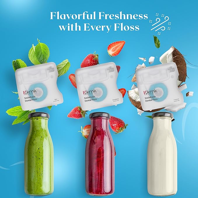 3-Pack Woven Dental Floss - Strawberry, Mint & Coconut Floss Dental Floss - Shred Resistant, Extra Wide Woven Floss Dental, Gentle On Gums, 33 Yards Each
