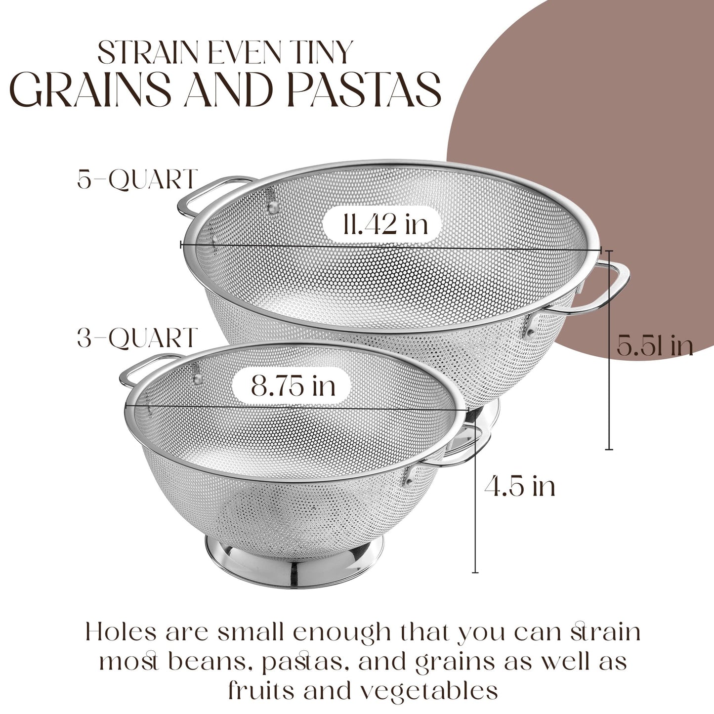 Bellemain Micro-perforated Stainless Steel Colander-Dishwasher Safe (3 QT and 5 QT)