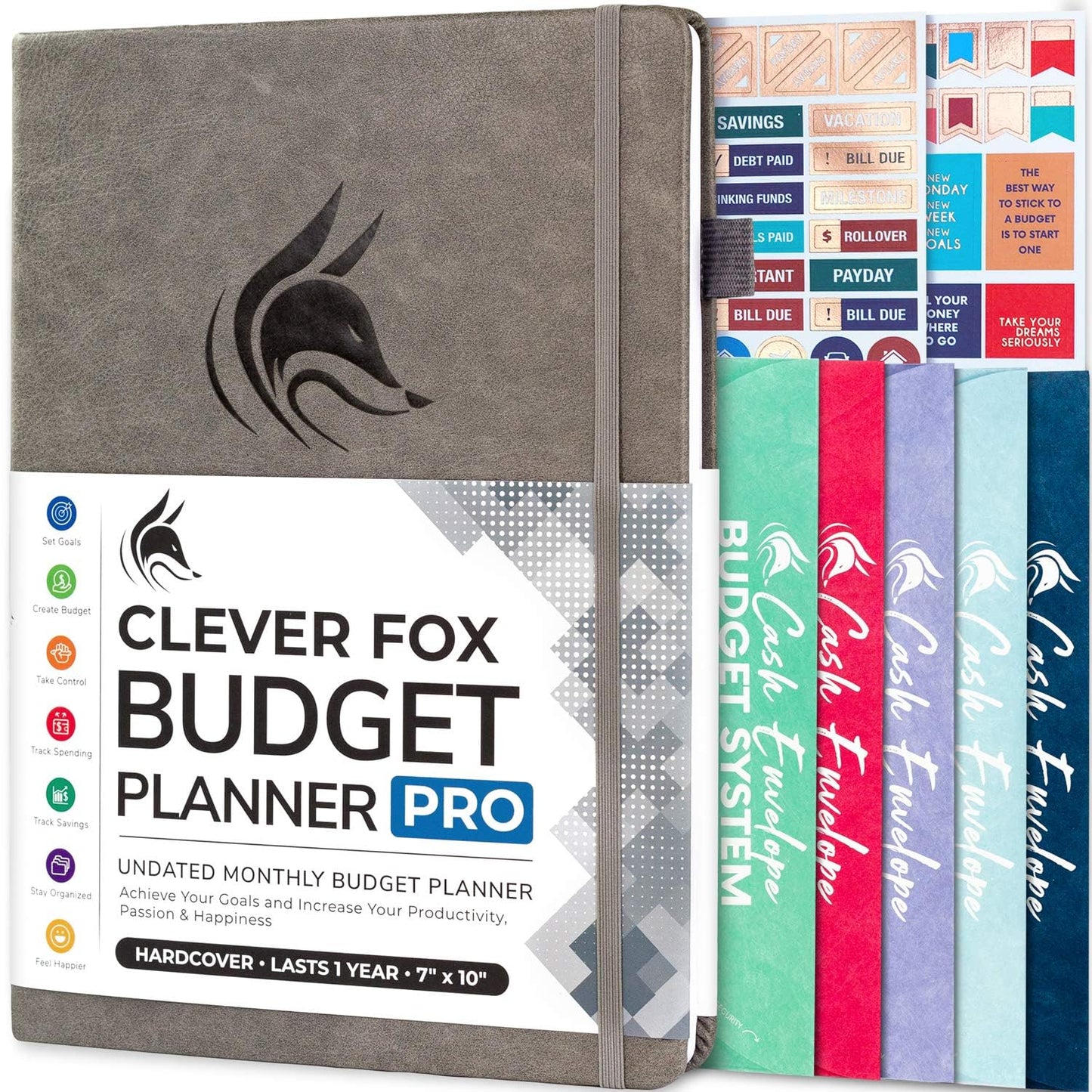 Clever Fox Budget Planner Pro - Financial Organizer + Cash Envelope Budget System. Monthly Finance Journal, Expense Tracker & Personal Account Book. Undated - Start Anytime. (7''x10'') – Gray