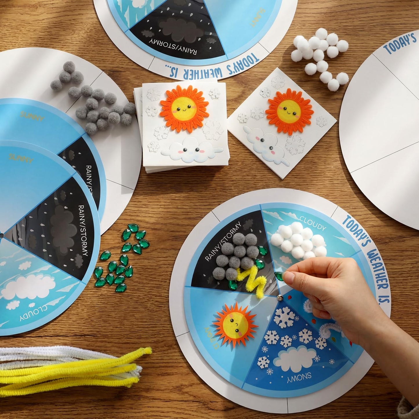 RoundFunny 24 Set Weather Wheels DIY Weather Wheels Chart Crafts for Kids Preschool Learning Toys for Educational and Learning Activities (Not Included Glue)