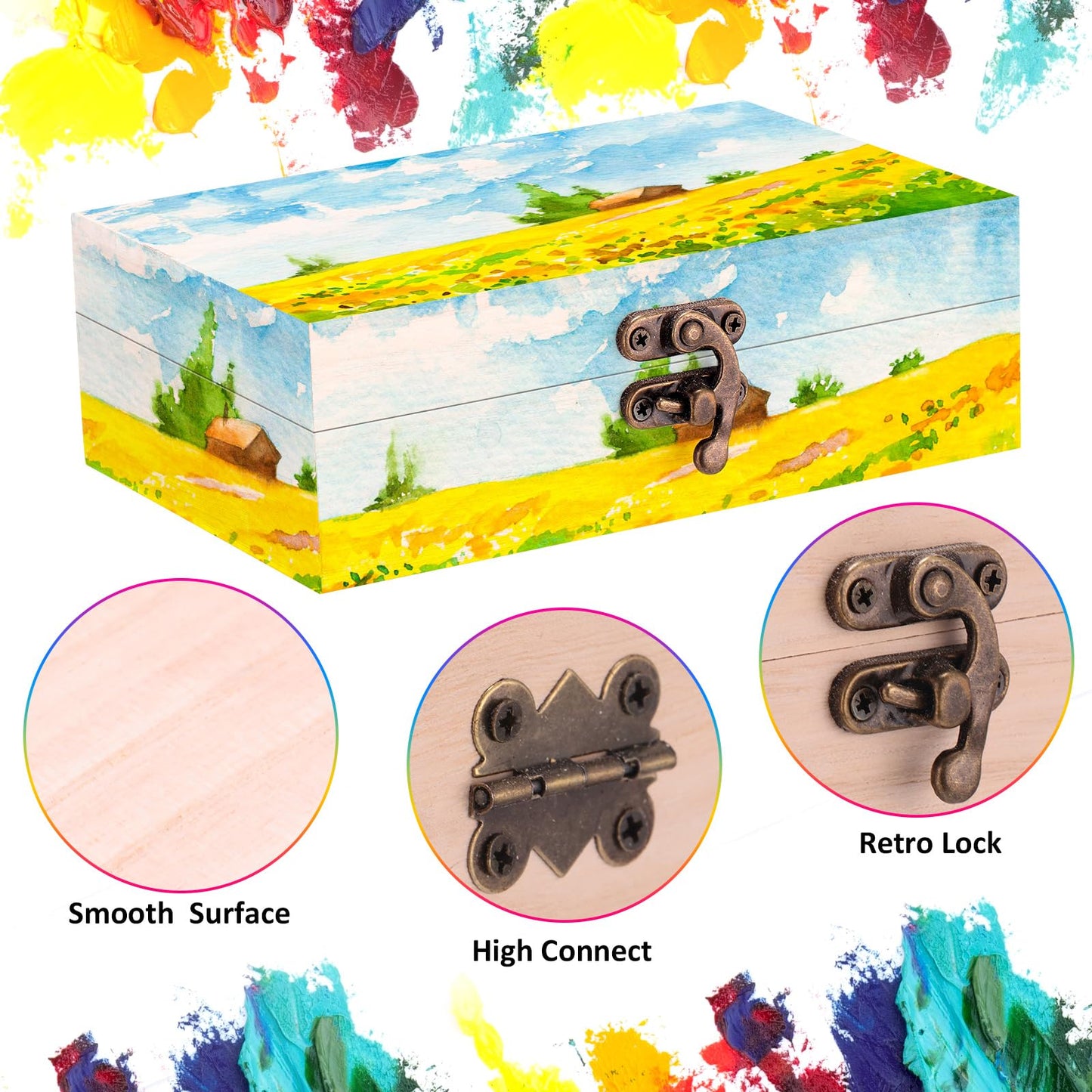 Barydat 24 Pack Unfinished Wooden Boxes for Crafts 6 x 4 x 2, Small Keepsake Box, Wood Box with 10 Paintbrushes and Hinged Lid Treasure Chest Wood Boxes for DIY Crafts Jewelry Birthday Party Favor