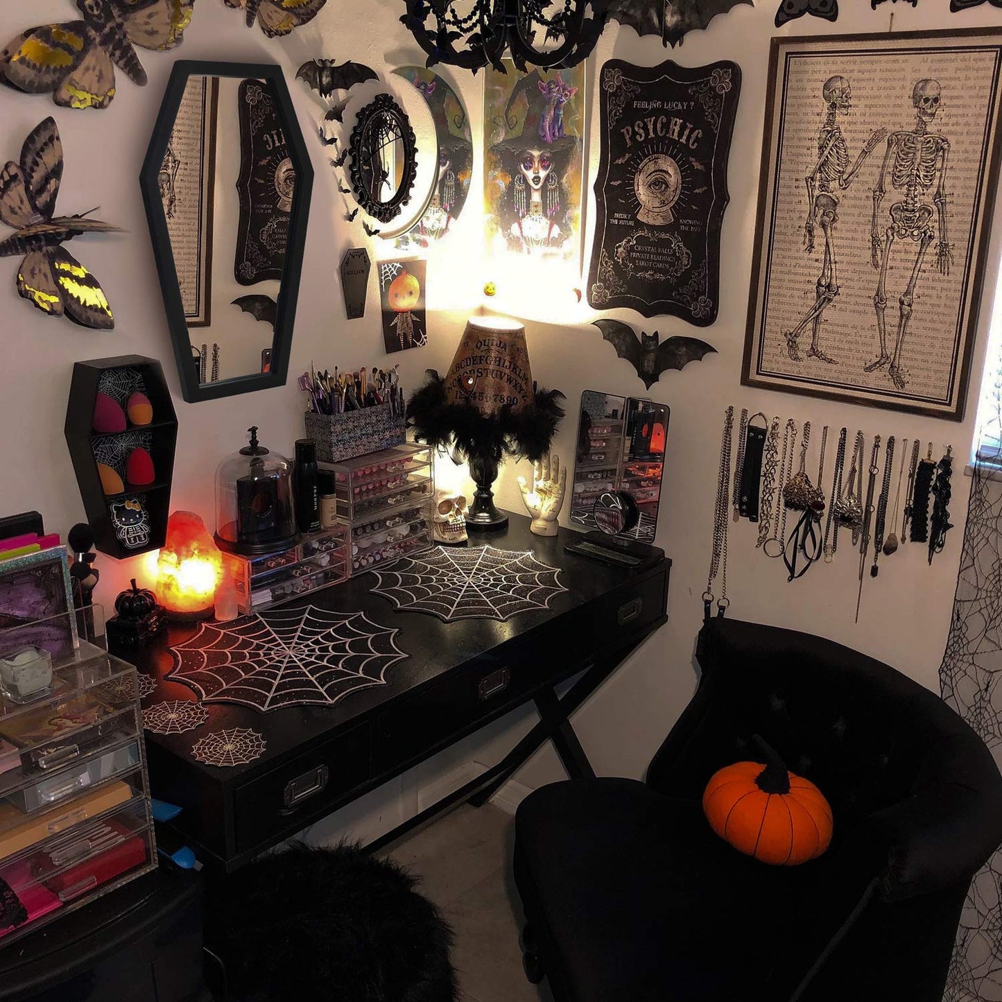 Gothvanity Gothic Coffin Wall Mirror - Spooky Dark Decor for Bedroom Living Room Bathroom, Wooden Sturdy Large Black Mirror with Hooks, Ready to Hang 20x12 Inches