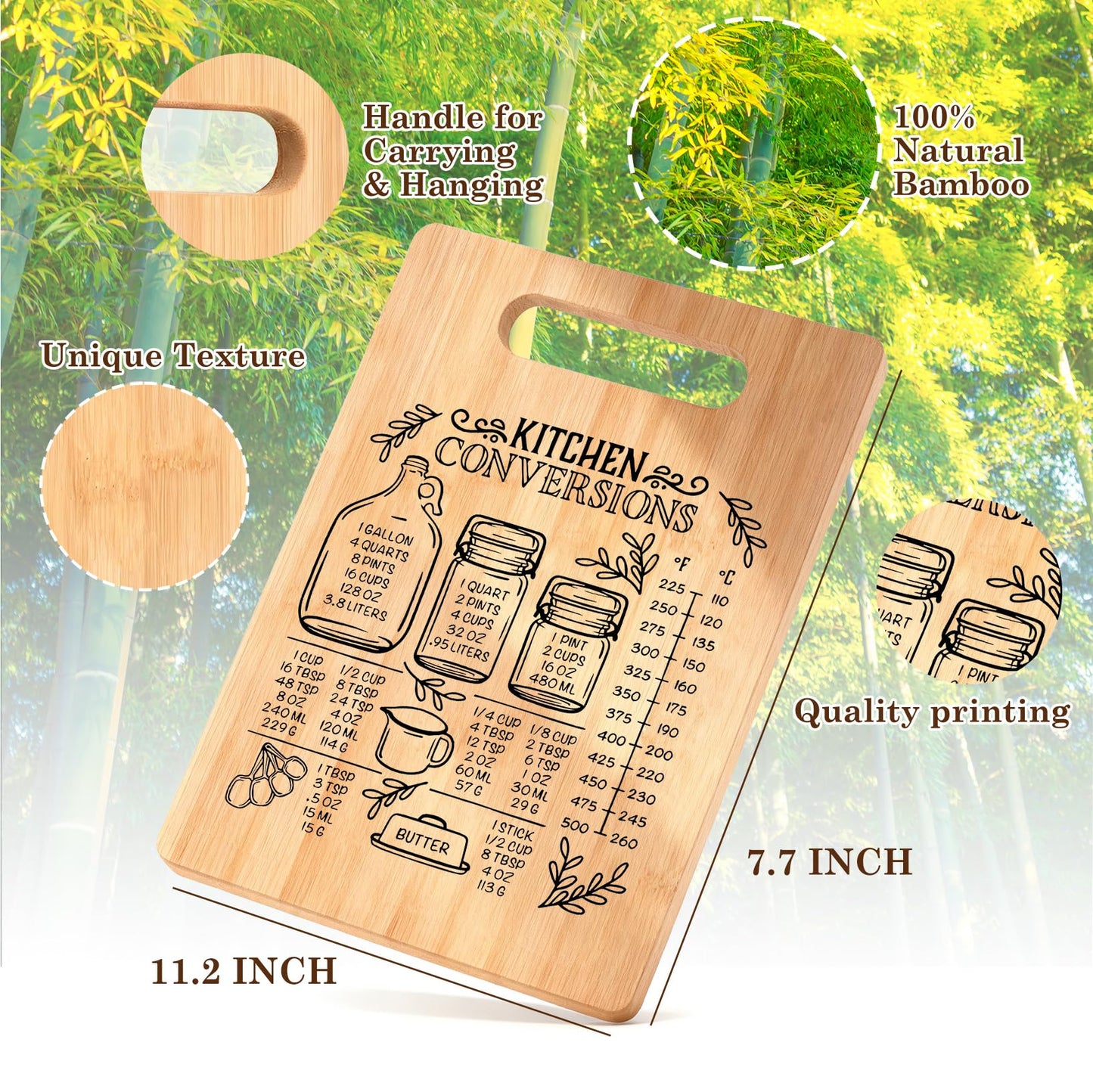 Koesus Kitchen Conversions Cutting Board, Gifts for Cooking Lovers, Gifts for Cooks Chefs Bamboo Cutting Chopping Boards for Kitchen