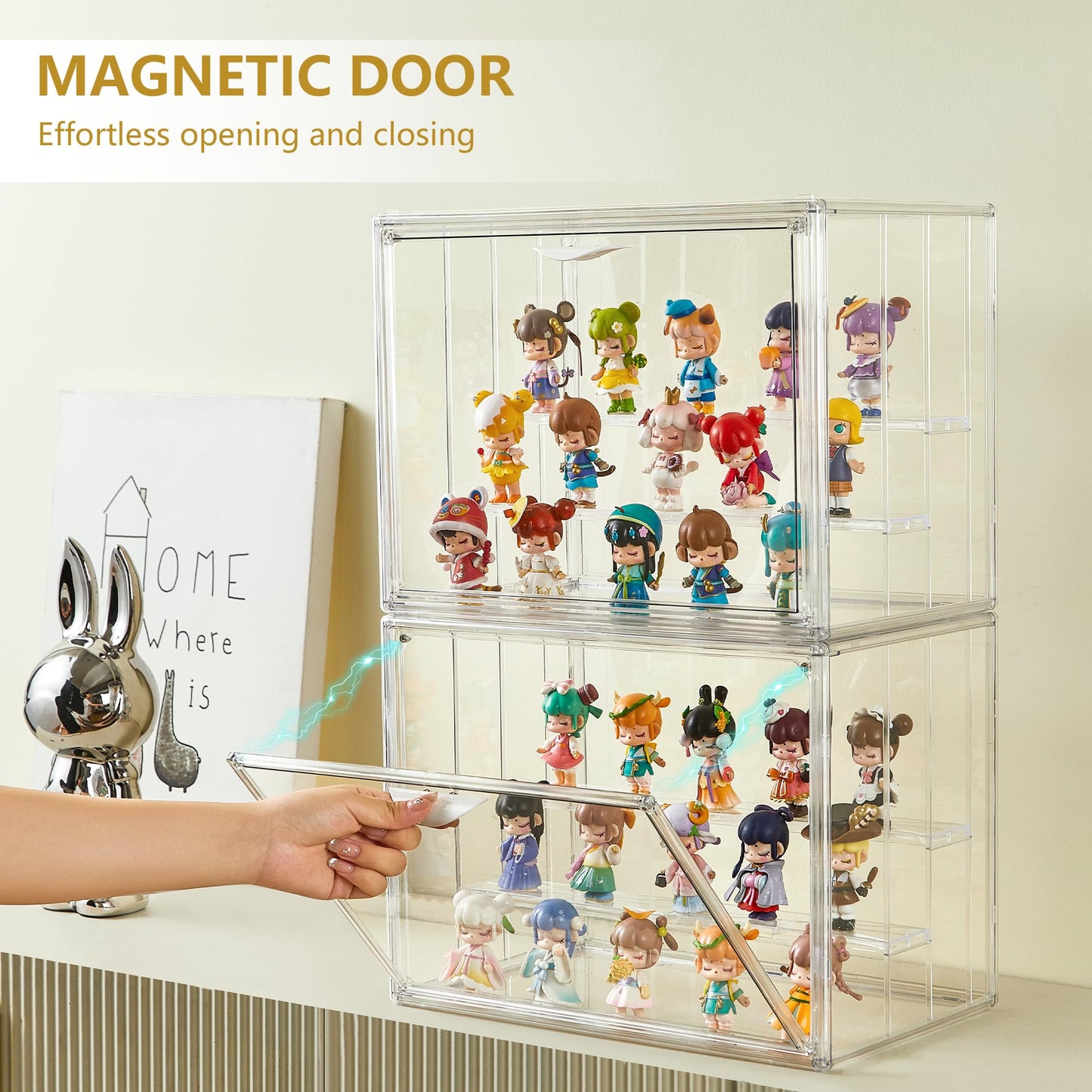 LXLXXL Acrylic Display Case for Collectibles 3 Layer Adjustable Figure Display Cases with Magnetic Door Clear Stackable Display Box for Figures Showcase 2Pack